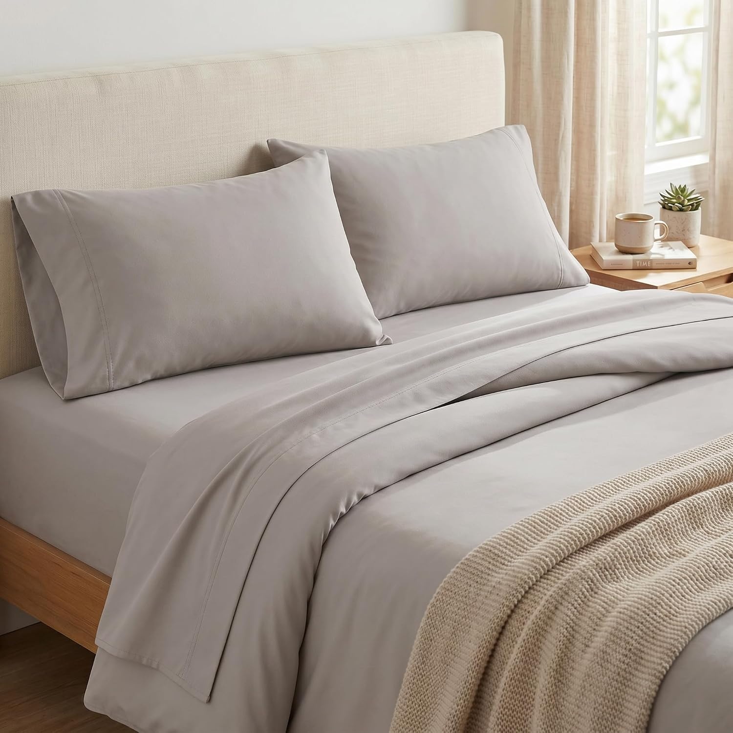 image:imageUS POLO ASSN 6Piece Double Brushed Microfiber Sheet Set Soft Hypoallergenic Stain Resistant Includes Fitted Sheet Flat Sheet and 4 Pillowcases Dark Grey Full