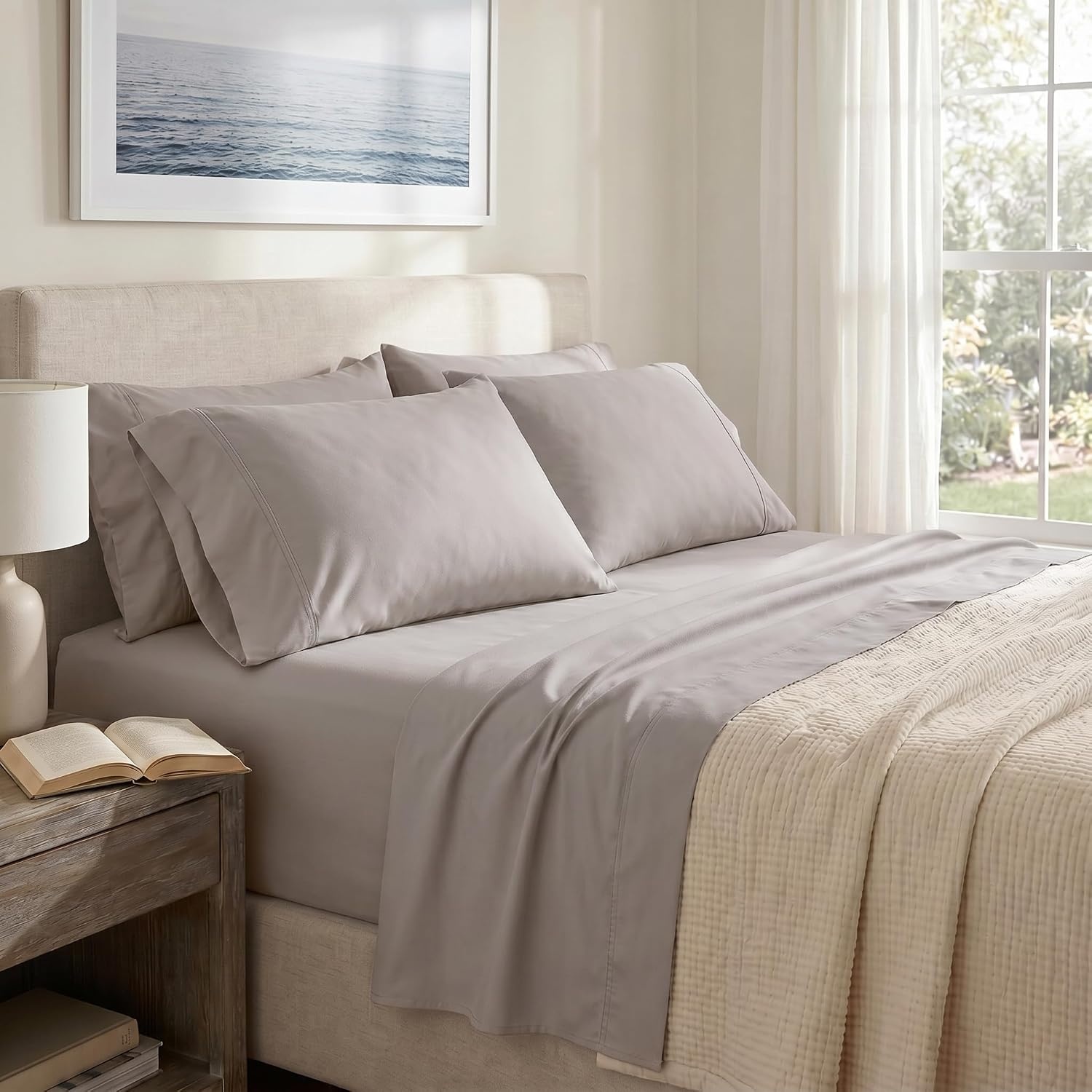 image:imageUS POLO ASSN 6Piece Double Brushed Microfiber Sheet Set Soft Hypoallergenic Stain Resistant Includes Fitted Sheet Flat Sheet and 4 Pillowcases Dark Grey Full