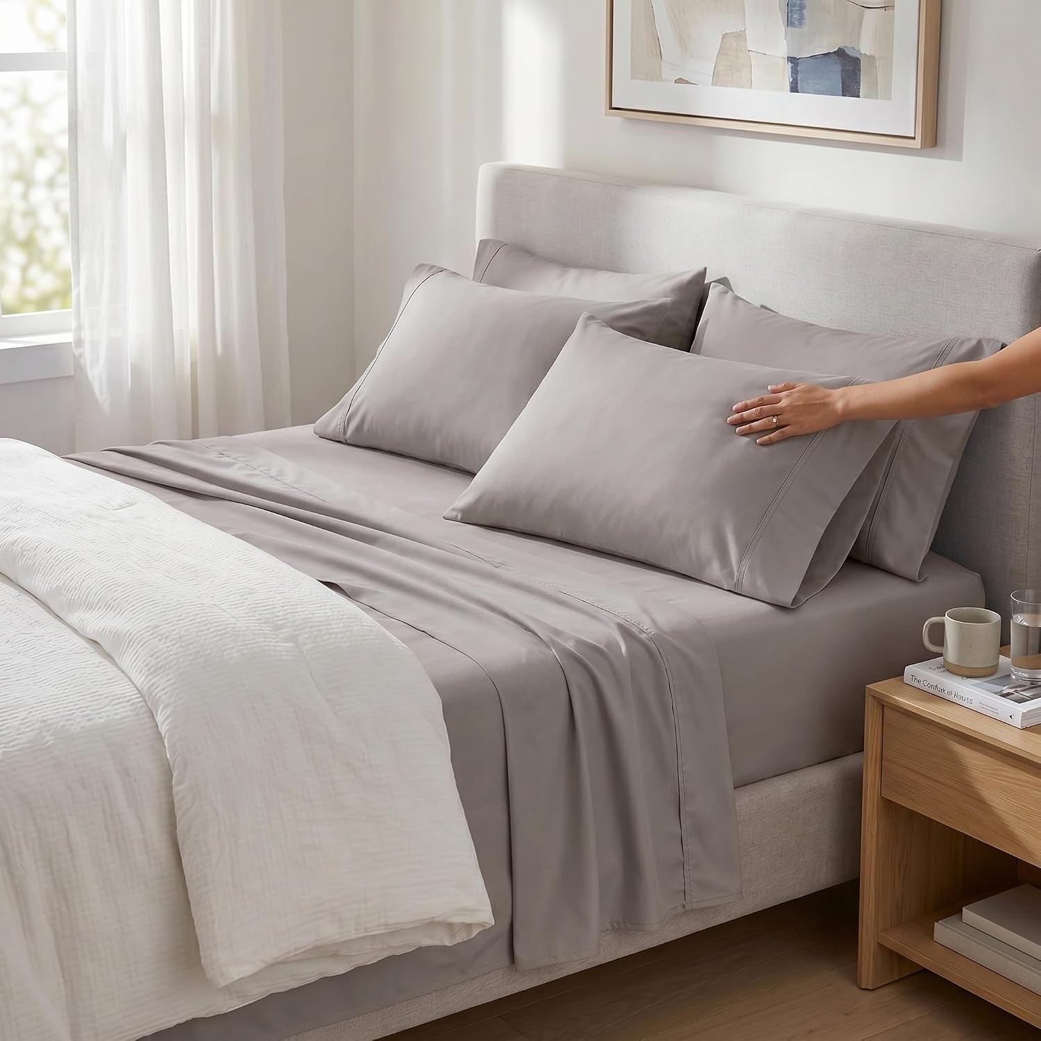 image:imageUS POLO ASSN 6Piece Double Brushed Microfiber Sheet Set Soft Hypoallergenic Stain Resistant Includes Fitted Sheet Flat Sheet and 4 Pillowcases Dark Grey Full