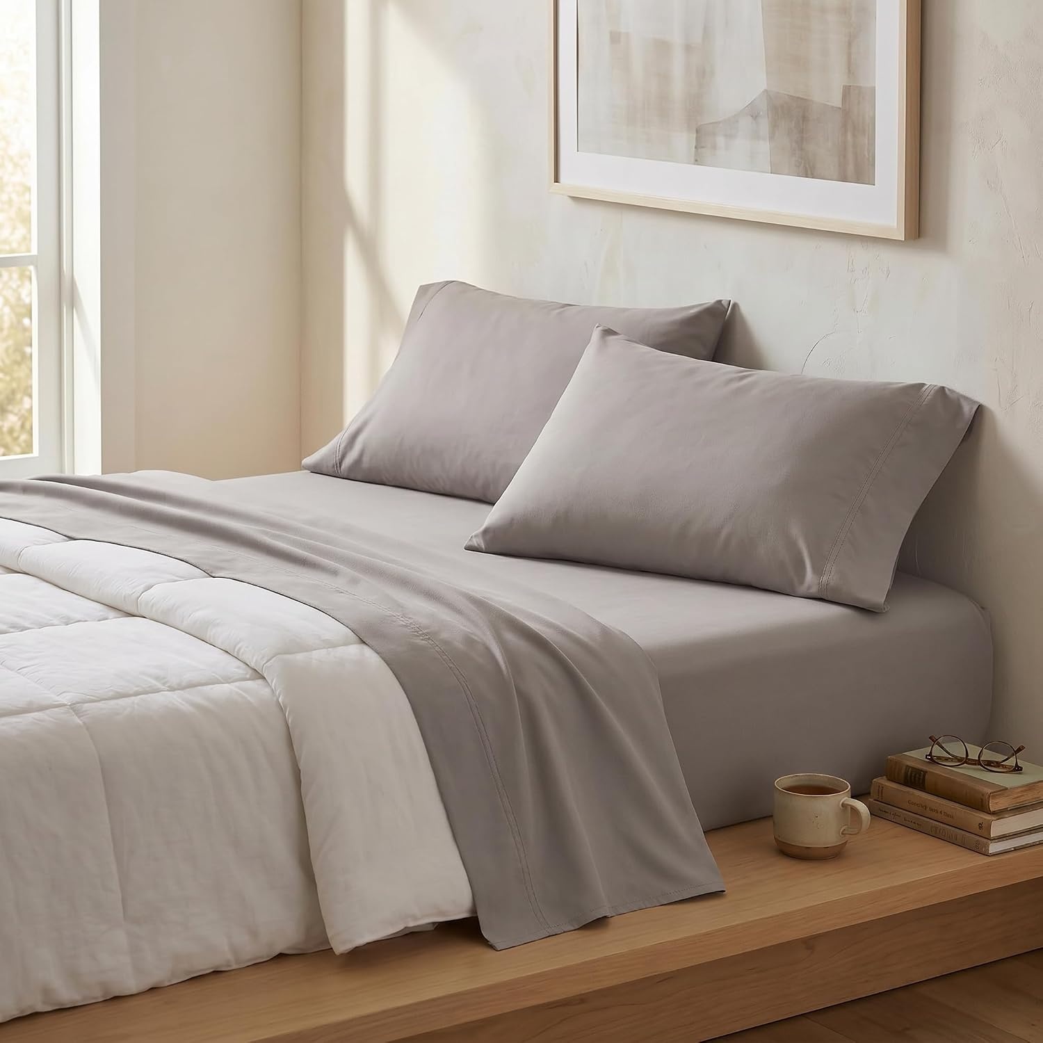 image:imageUS POLO ASSN 6Piece Double Brushed Microfiber Sheet Set Soft Hypoallergenic Stain Resistant Includes Fitted Sheet Flat Sheet and 4 Pillowcases Dark Grey Full