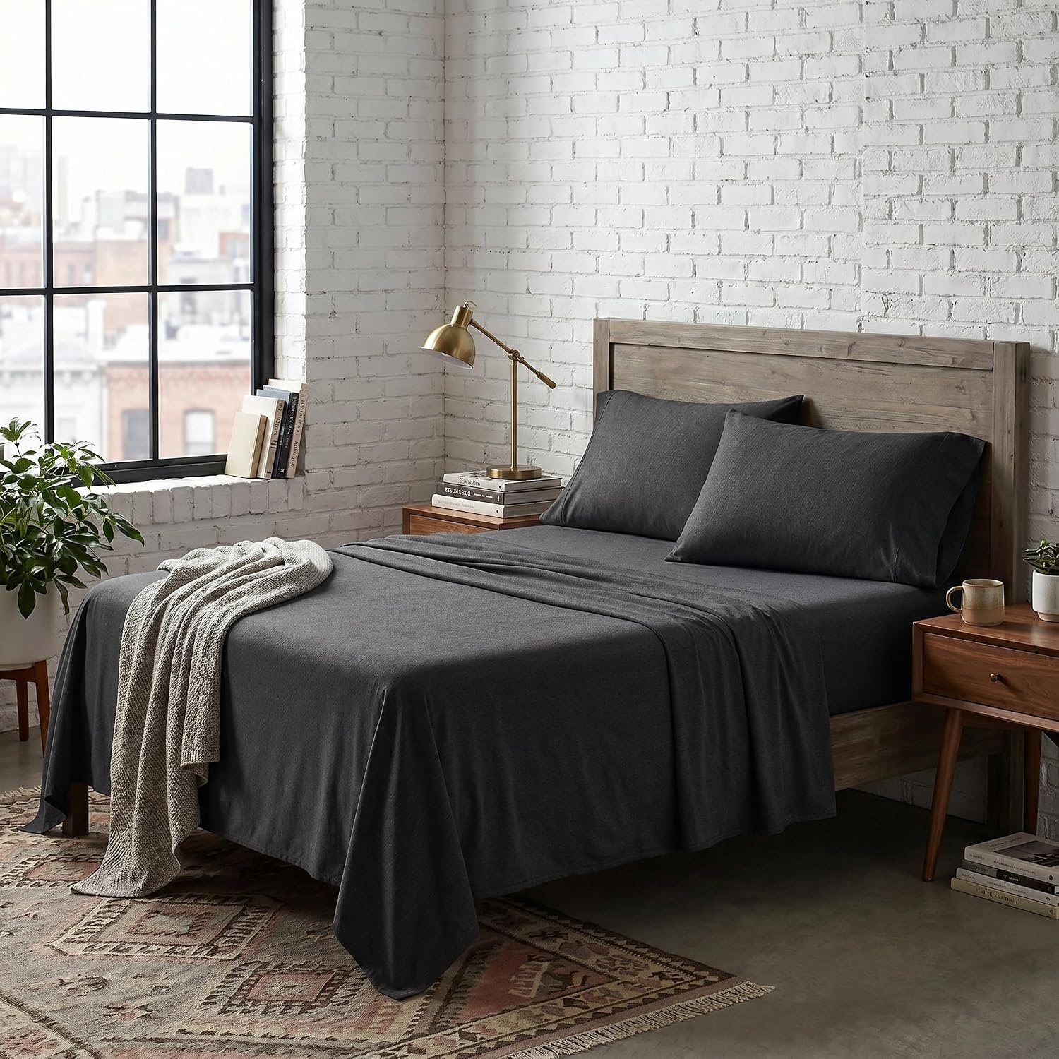 image:imageUS POLO ASSN Jersey Knit Sheet Set Cotton Blend TShirt amp Pajama Feel Deep Pocket WrinkleResistant Cooling amp Breathable Everyday Comfort StretchBlack