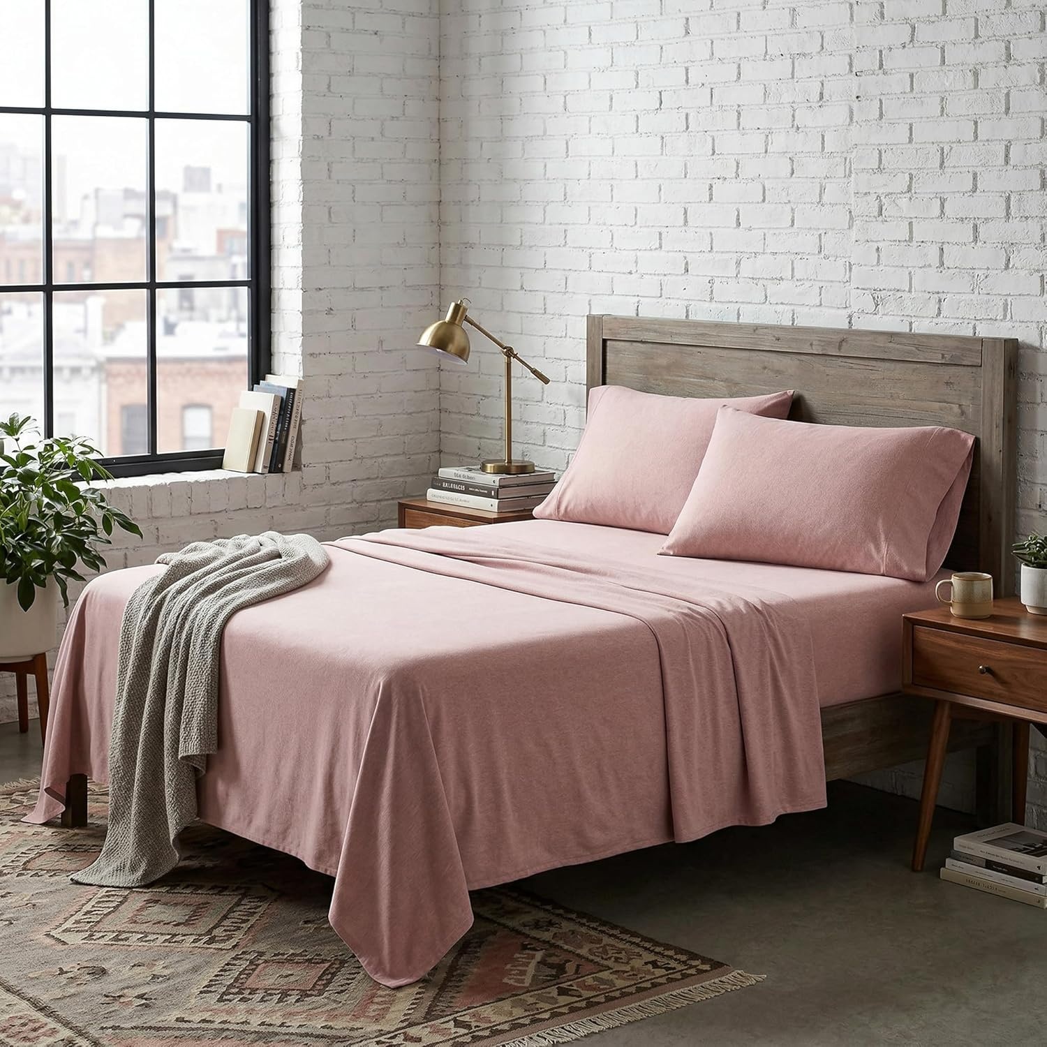 image:imageUS POLO ASSN Jersey Knit Sheet Set Cotton Blend TShirt amp Pajama Feel Deep Pocket WrinkleResistant Cooling amp Breathable Everyday Comfort StretchBlush