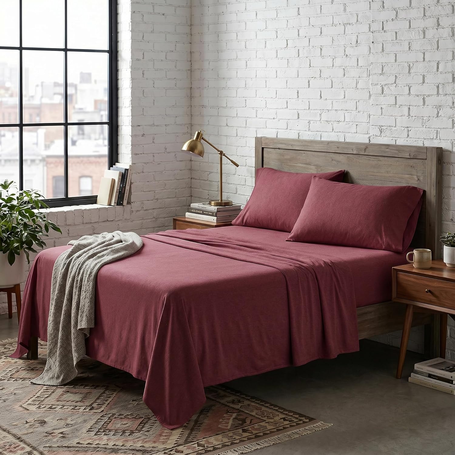 image:imageUS POLO ASSN Jersey Knit Sheet Set Cotton Blend TShirt amp Pajama Feel Deep Pocket WrinkleResistant Cooling amp Breathable Everyday Comfort StretchBurgundy