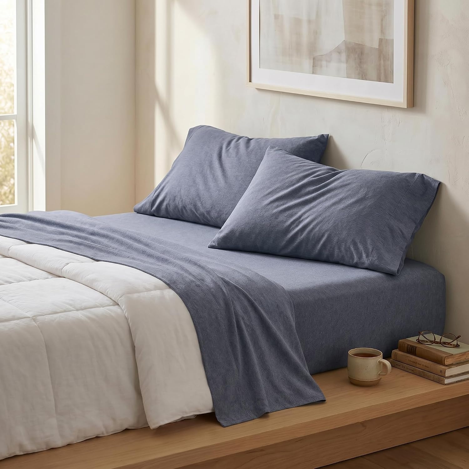 image:imageUS POLO ASSN Jersey Knit Sheet Set Cotton Blend TShirt amp Pajama Feel Deep Pocket WrinkleResistant Cooling amp Breathable Everyday Comfort StretchDenim