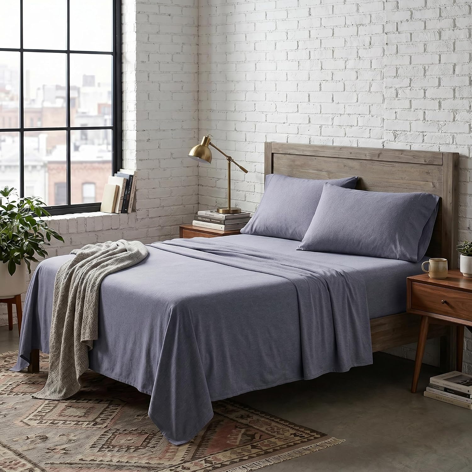 image:imageUS POLO ASSN Jersey Knit Sheet Set Cotton Blend TShirt amp Pajama Feel Deep Pocket WrinkleResistant Cooling amp Breathable Everyday Comfort StretchDenim
