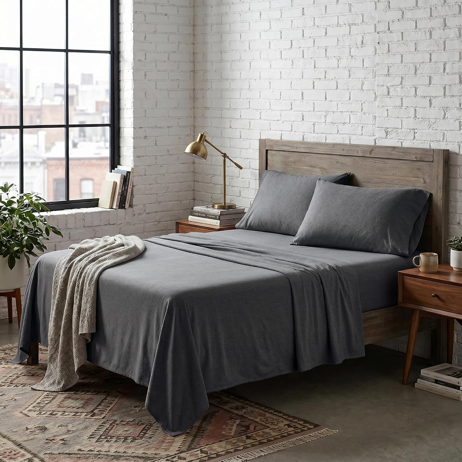 image:imageUS POLO ASSN Jersey Knit Sheet Set Cotton Blend TShirt amp Pajama Feel Deep Pocket WrinkleResistant Cooling amp Breathable Everyday Comfort StretchGrey Flannel