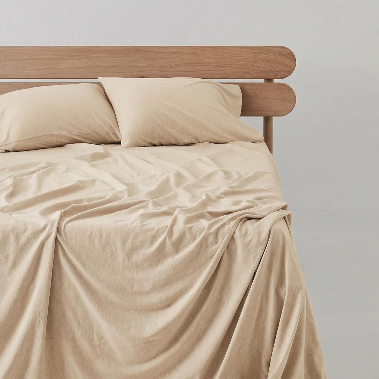 image:imageUS POLO ASSN Jersey Knit Sheet Set Cotton Blend TShirt amp Pajama Feel Deep Pocket WrinkleResistant Cooling amp Breathable Everyday Comfort StretchHeather Oatmeal