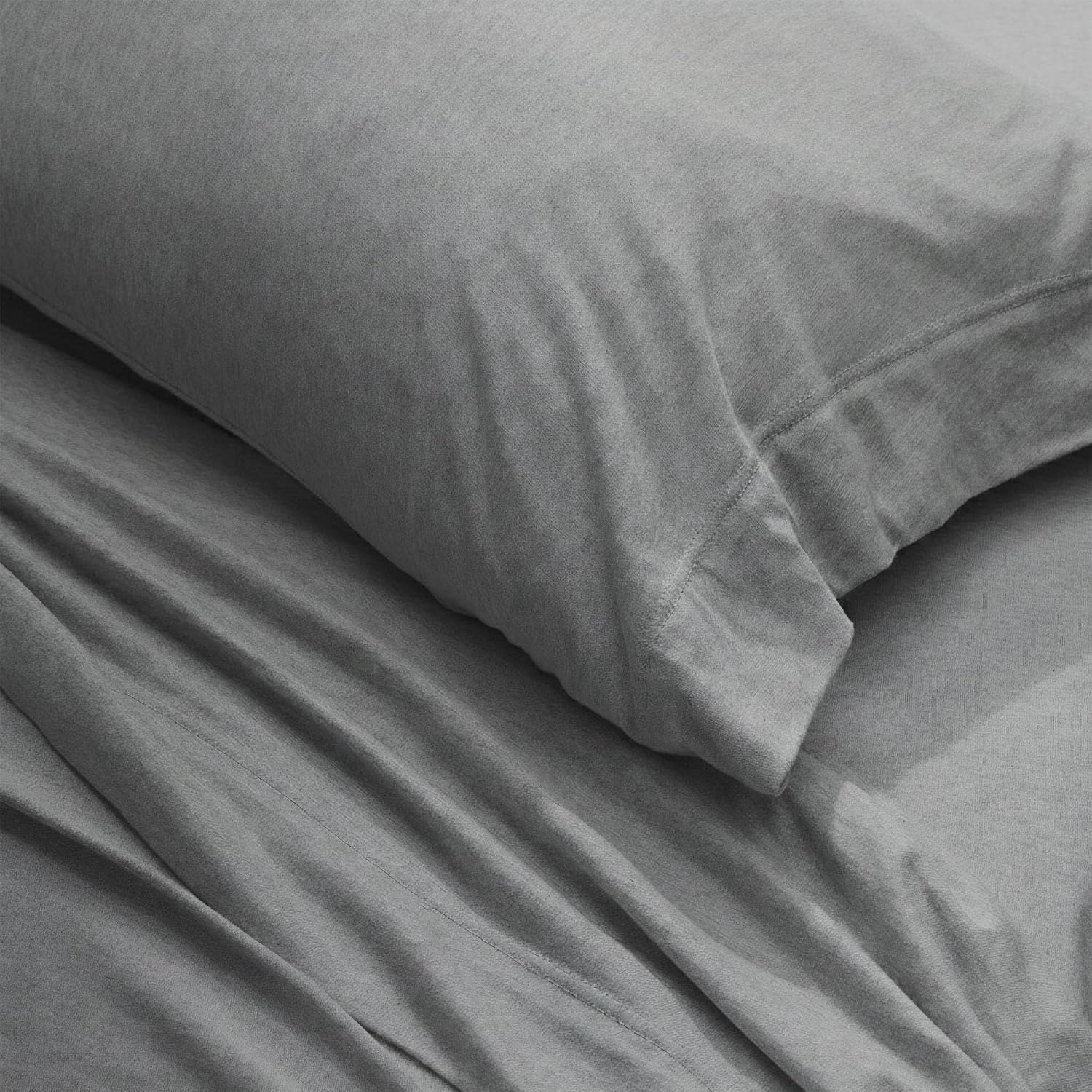image:imageUS POLO ASSN Jersey Knit Sheet Set Cotton Blend TShirt amp Pajama Feel Deep Pocket WrinkleResistant Cooling amp Breathable Everyday Comfort StretchHeather Grey