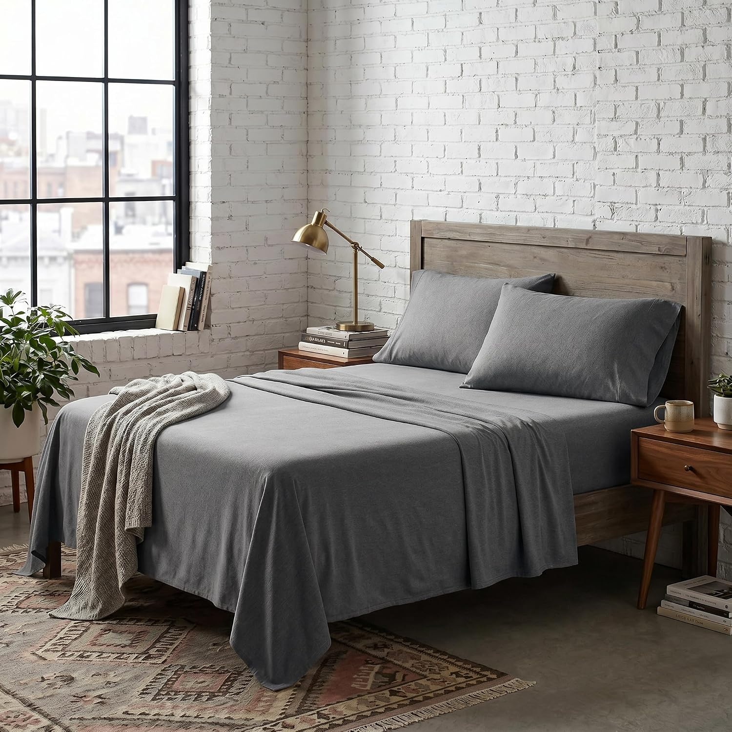 image:imageUS POLO ASSN Jersey Knit Sheet Set Cotton Blend TShirt amp Pajama Feel Deep Pocket WrinkleResistant Cooling amp Breathable Everyday Comfort StretchHeather Grey