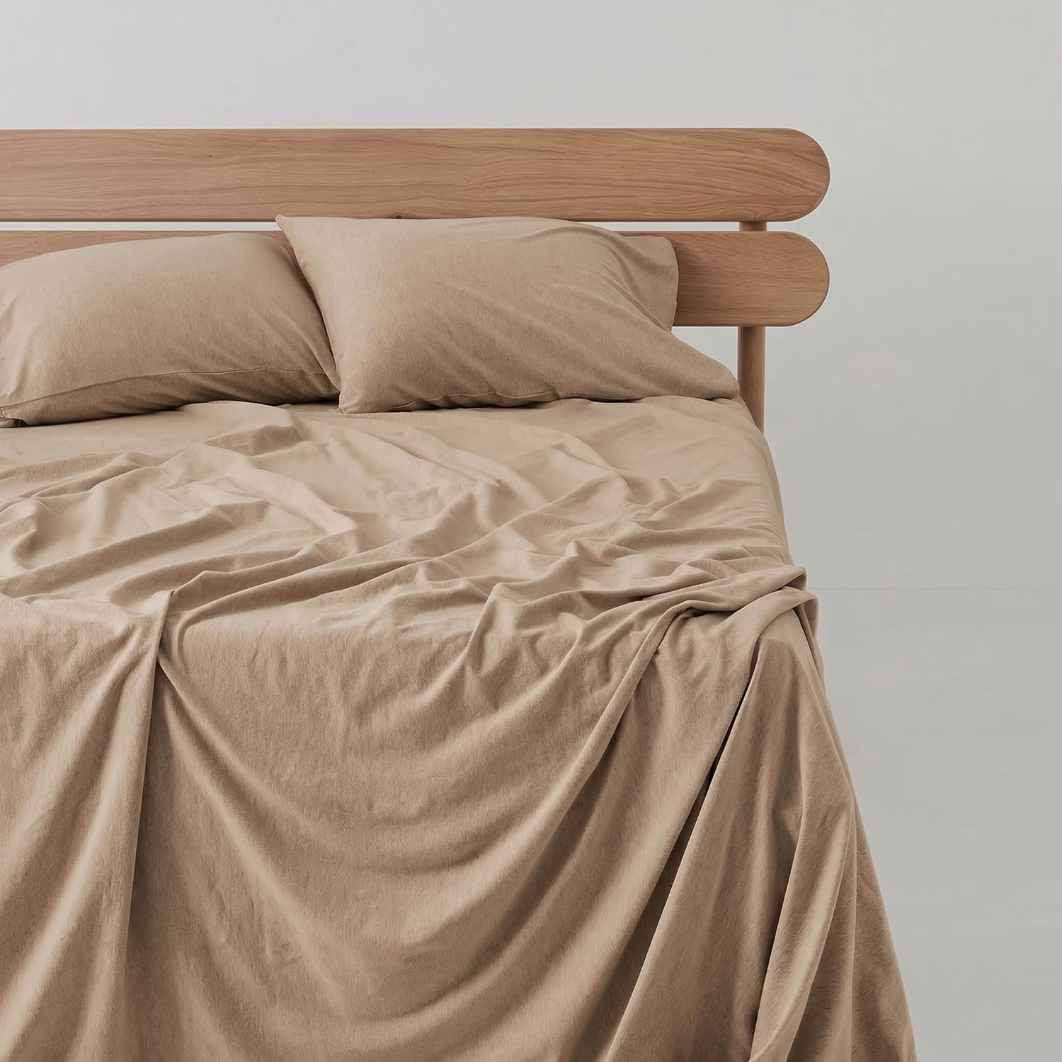 image:imageUS POLO ASSN Jersey Knit Sheet Set Cotton Blend TShirt amp Pajama Feel Deep Pocket WrinkleResistant Cooling amp Breathable Everyday Comfort StretchHeather Tan