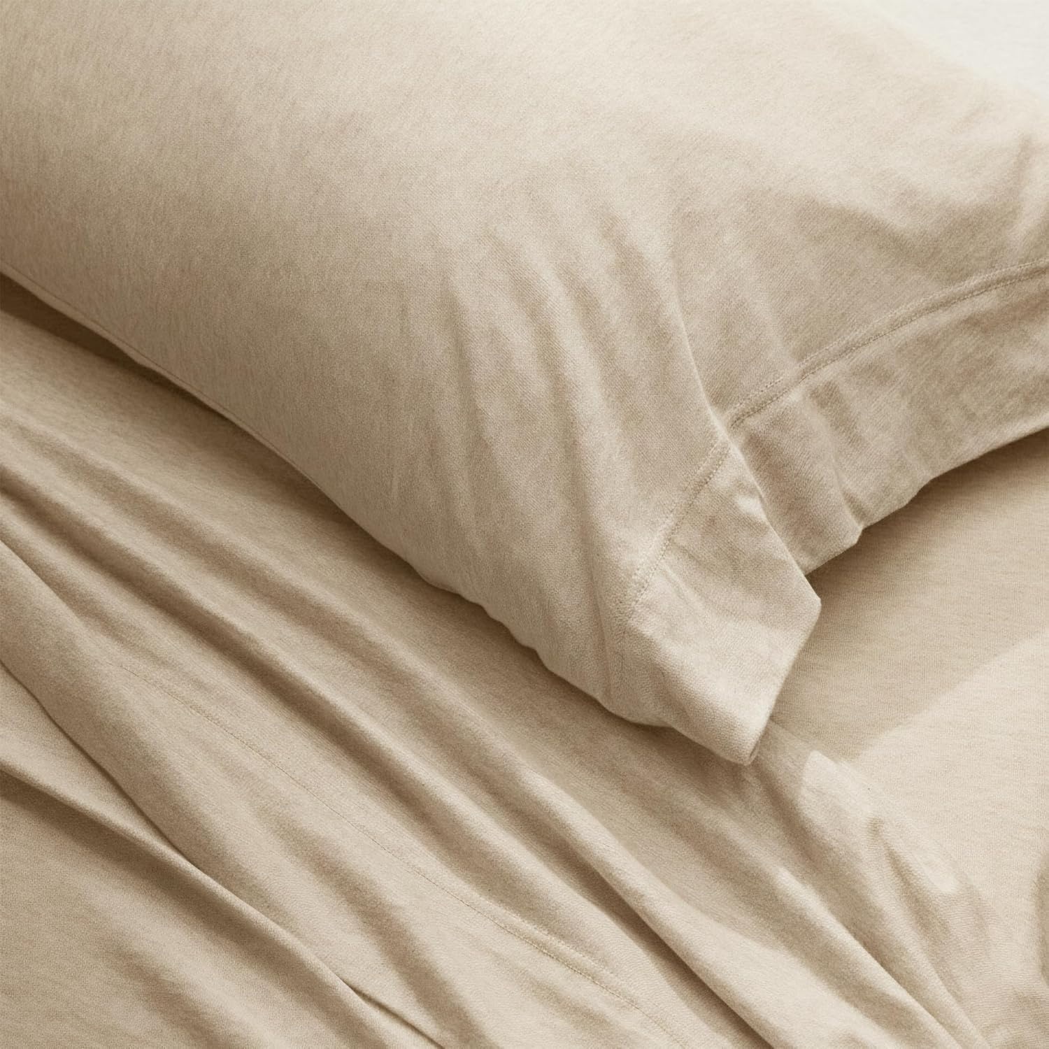 image:imageUS POLO ASSN Jersey Knit Sheet Set Cotton Blend TShirt amp Pajama Feel Deep Pocket WrinkleResistant Cooling amp Breathable Everyday Comfort StretchHeather Oatmeal