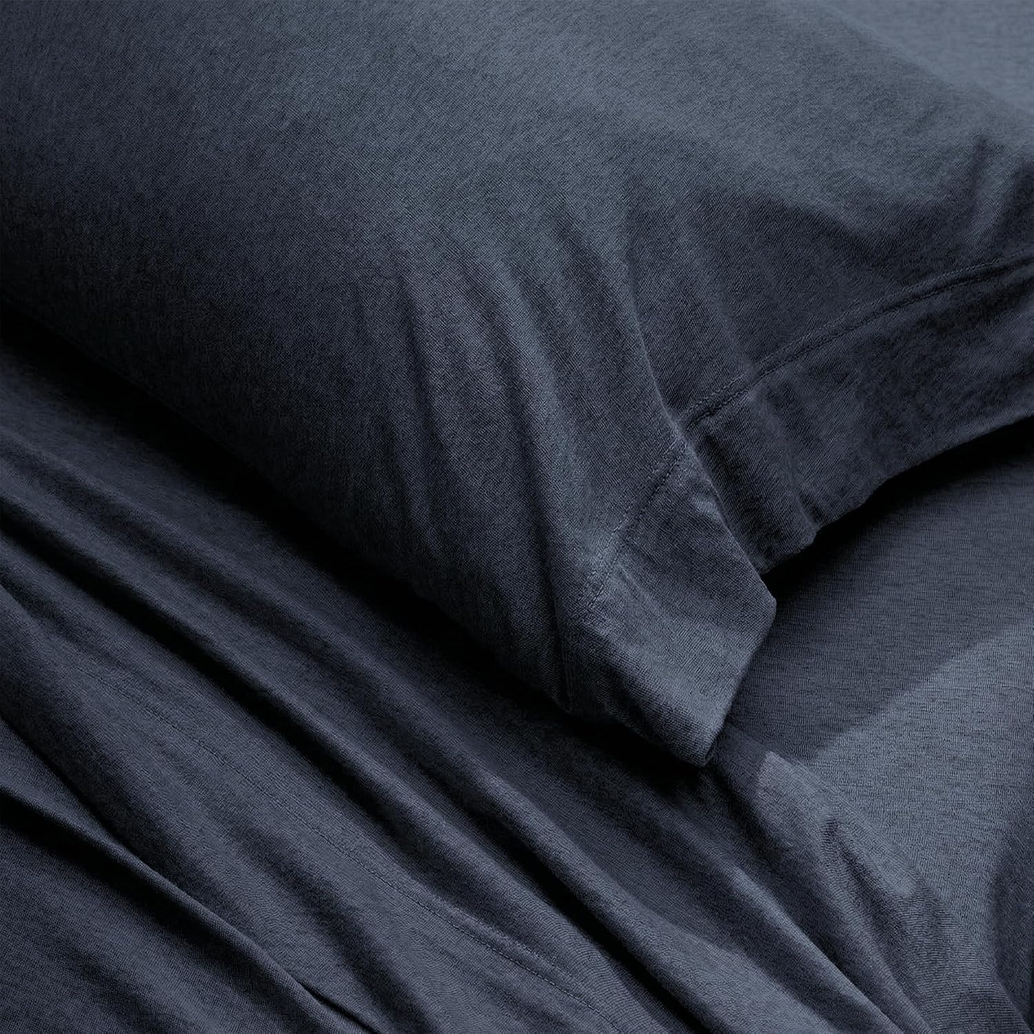 image:imageUS POLO ASSN Jersey Knit Sheet Set Cotton Blend TShirt amp Pajama Feel Deep Pocket WrinkleResistant Cooling amp Breathable Everyday Comfort StretchHeather Navy