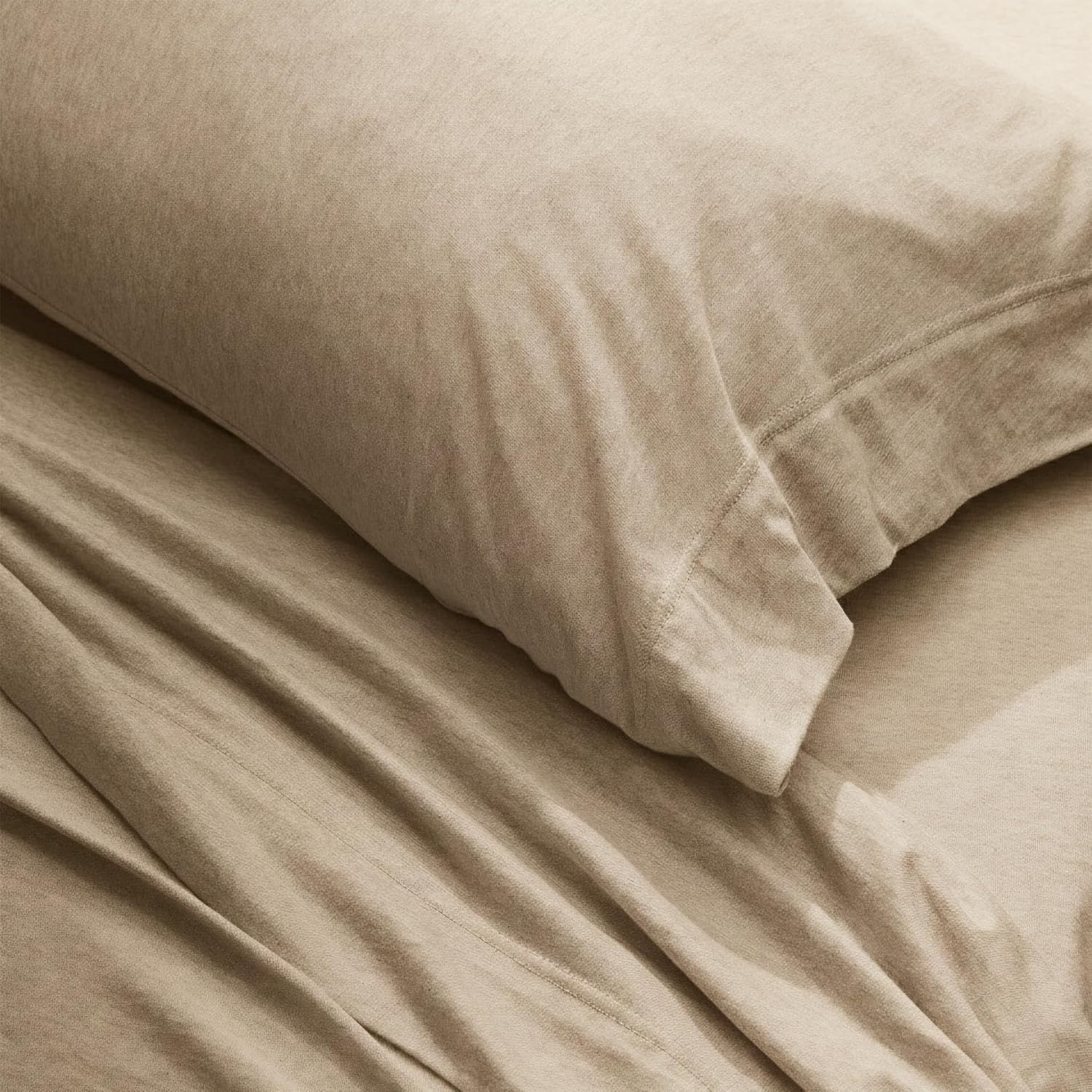 image:imageUS POLO ASSN Jersey Knit Sheet Set Cotton Blend TShirt amp Pajama Feel Deep Pocket WrinkleResistant Cooling amp Breathable Everyday Comfort StretchHeather Tan