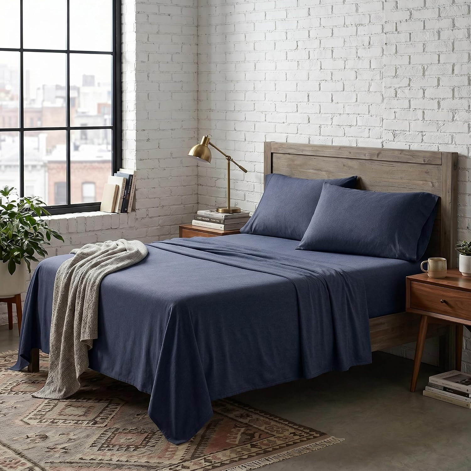 image:imageUS POLO ASSN Jersey Knit Sheet Set Cotton Blend TShirt amp Pajama Feel Deep Pocket WrinkleResistant Cooling amp Breathable Everyday Comfort StretchHeather Navy