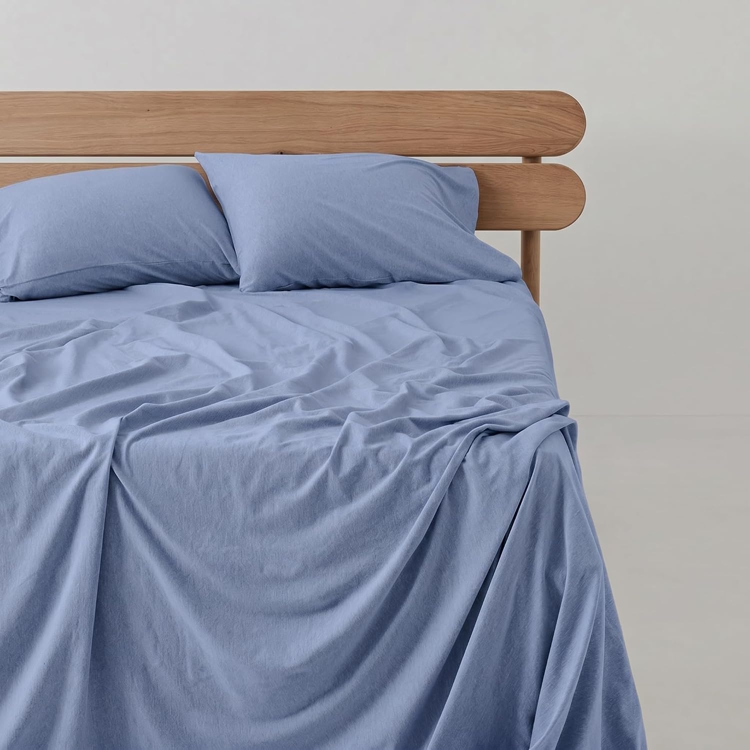 image:imageUS POLO ASSN Jersey Knit Sheet Set Cotton Blend TShirt amp Pajama Feel Deep Pocket WrinkleResistant Cooling amp Breathable Everyday Comfort StretchHeather Light Blue
