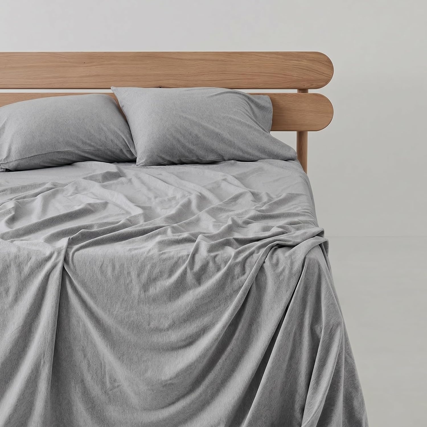 image:imageUS POLO ASSN Jersey Knit Sheet Set Cotton Blend TShirt amp Pajama Feel Deep Pocket WrinkleResistant Cooling amp Breathable Everyday Comfort StretchHeather Light Grey