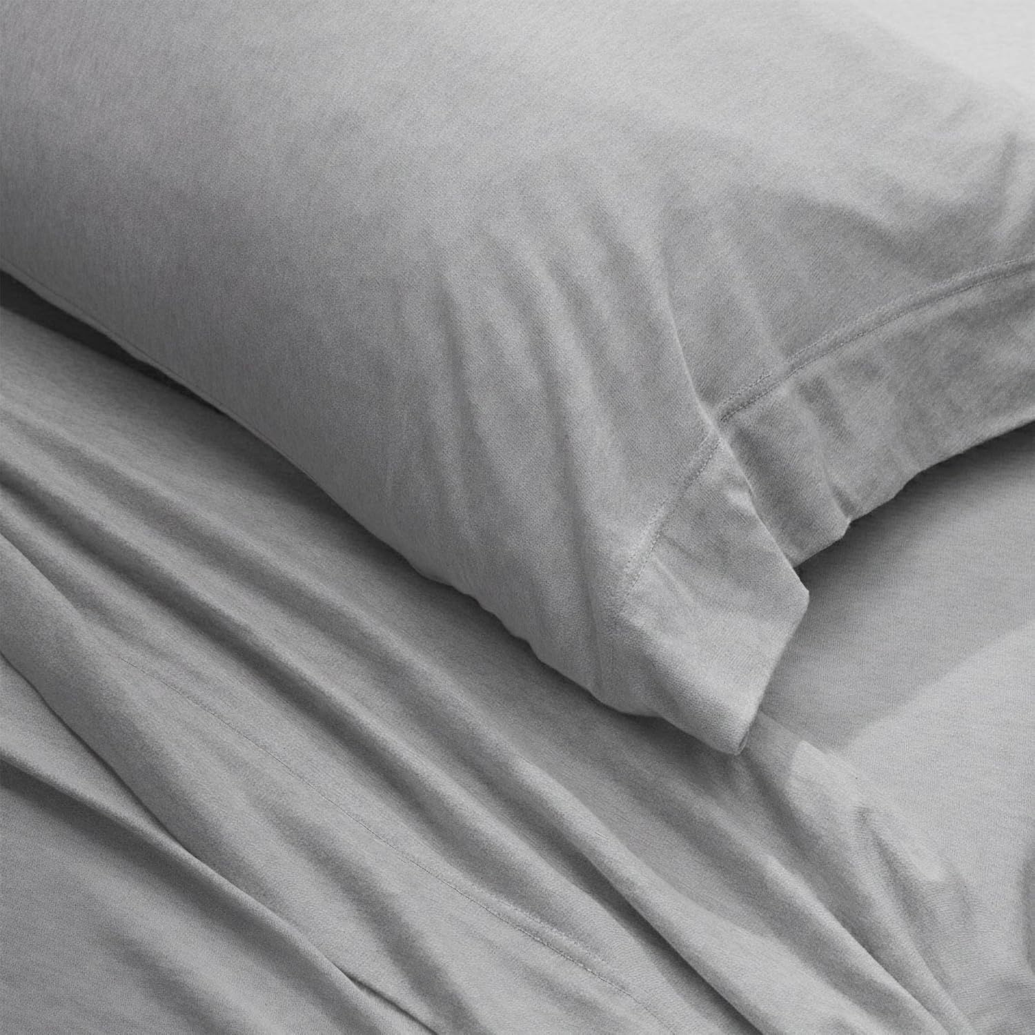 image:imageUS POLO ASSN Jersey Knit Sheet Set Cotton Blend TShirt amp Pajama Feel Deep Pocket WrinkleResistant Cooling amp Breathable Everyday Comfort StretchHeather Light Grey