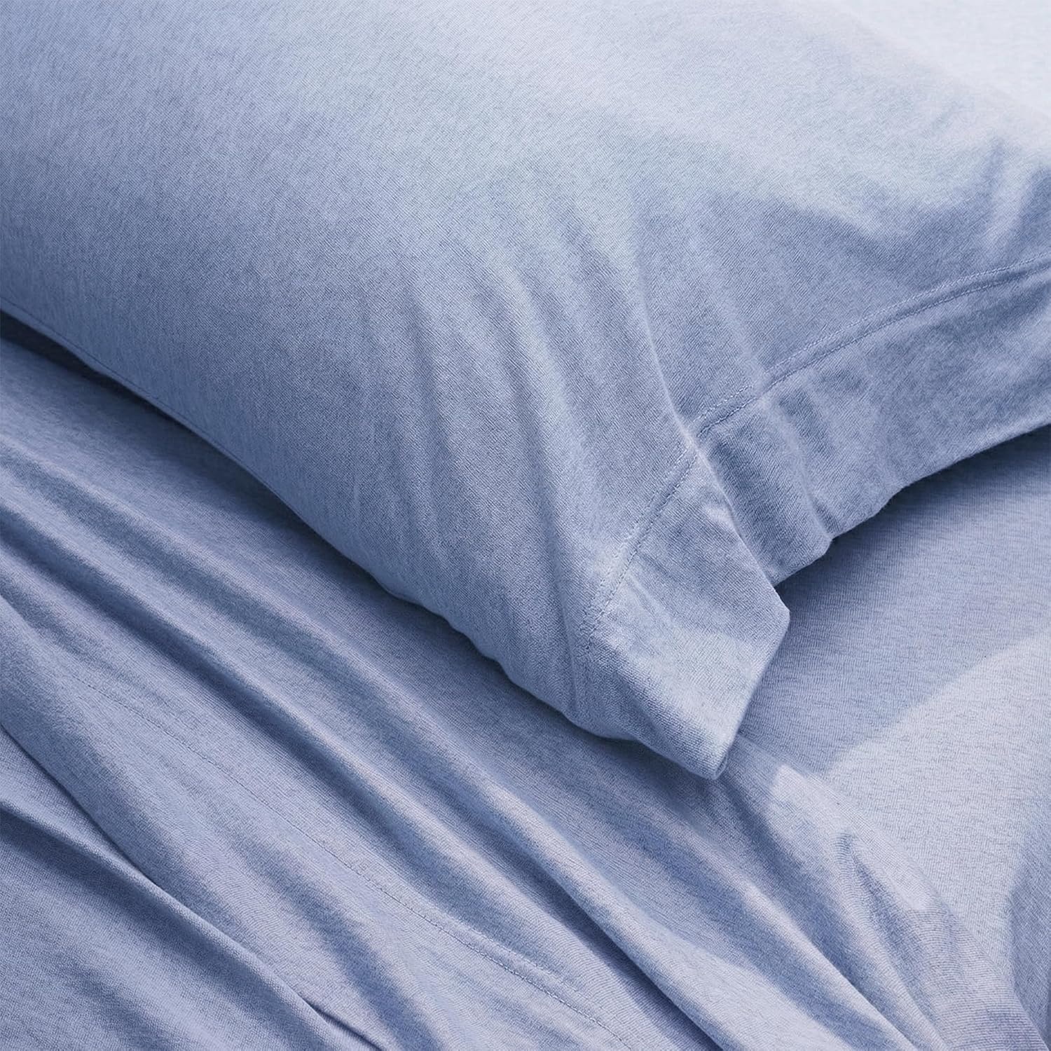 image:imageUS POLO ASSN Jersey Knit Sheet Set Cotton Blend TShirt amp Pajama Feel Deep Pocket WrinkleResistant Cooling amp Breathable Everyday Comfort StretchHeather Light Blue