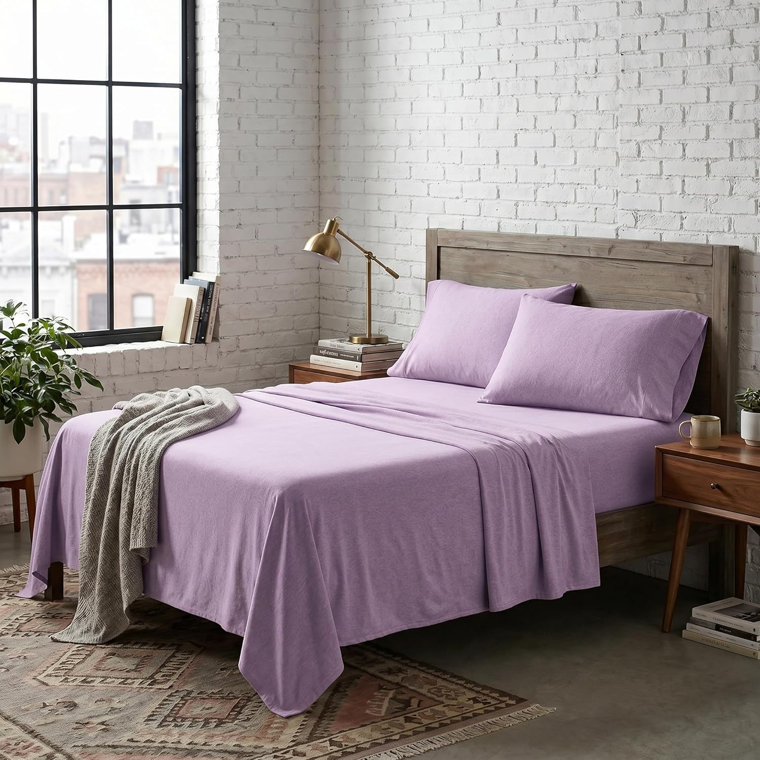 image:imageUS POLO ASSN Jersey Knit Sheet Set Cotton Blend TShirt amp Pajama Feel Deep Pocket WrinkleResistant Cooling amp Breathable Everyday Comfort StretchLavender