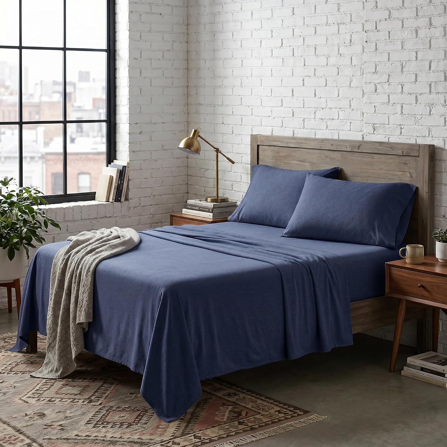 image:imageUS POLO ASSN Jersey Knit Sheet Set Cotton Blend TShirt amp Pajama Feel Deep Pocket WrinkleResistant Cooling amp Breathable Everyday Comfort StretchNavy