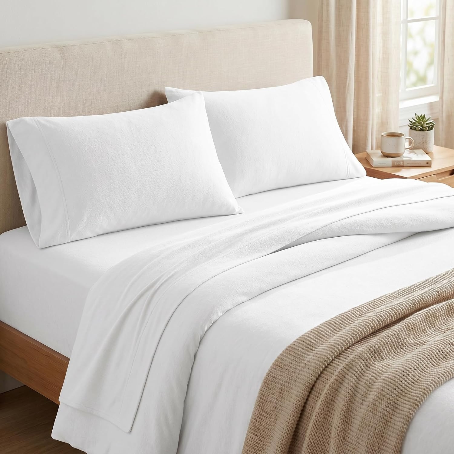 image:imageUS POLO ASSN Jersey Knit Sheet Set Cotton Blend TShirt amp Pajama Feel Deep Pocket WrinkleResistant Cooling amp Breathable Everyday Comfort StretchWhite