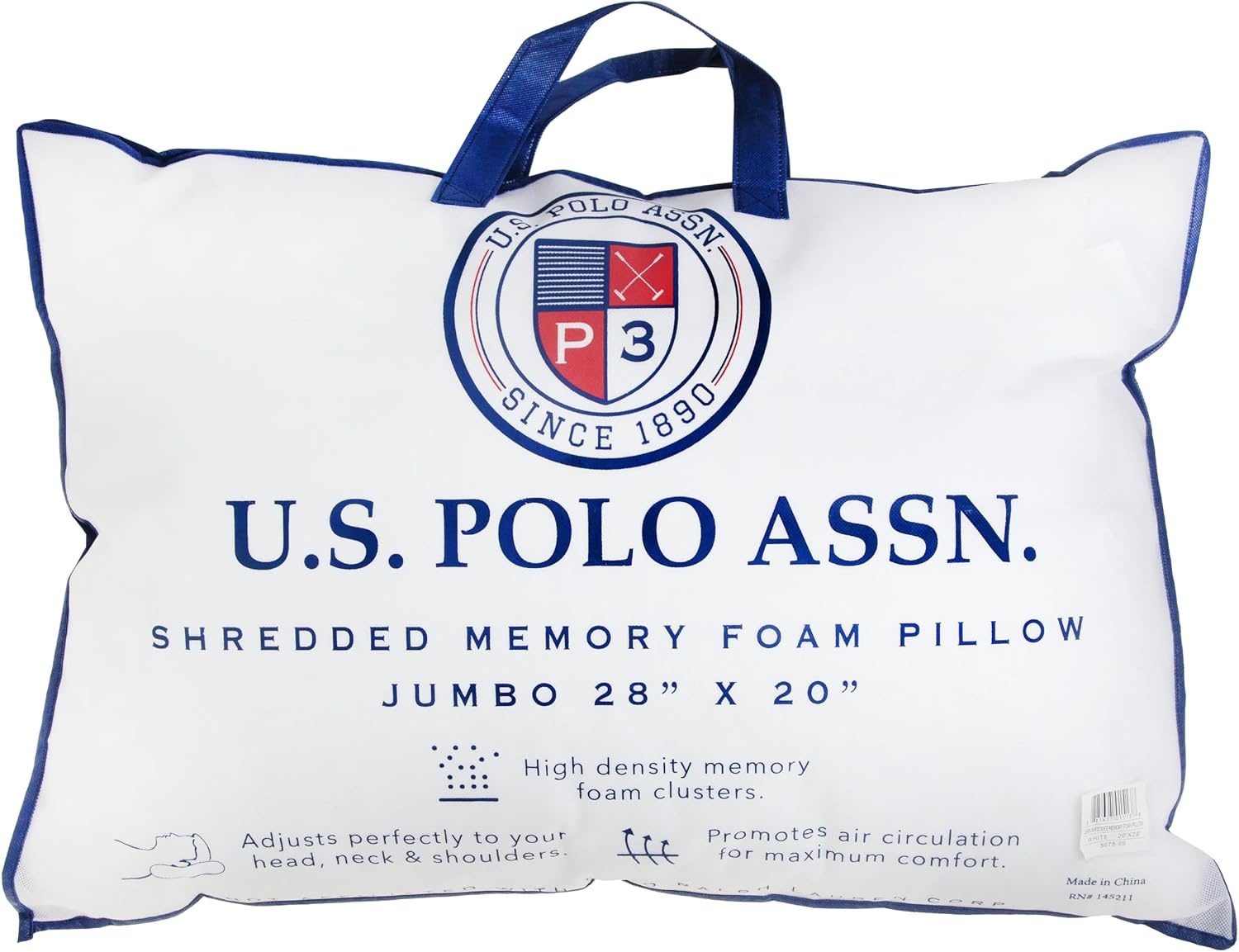 image:imageUS POLO ASSN Jumbo Shredded Memory Foam Pillow 28 x 20 inches High Density Clusters Adjustable Support