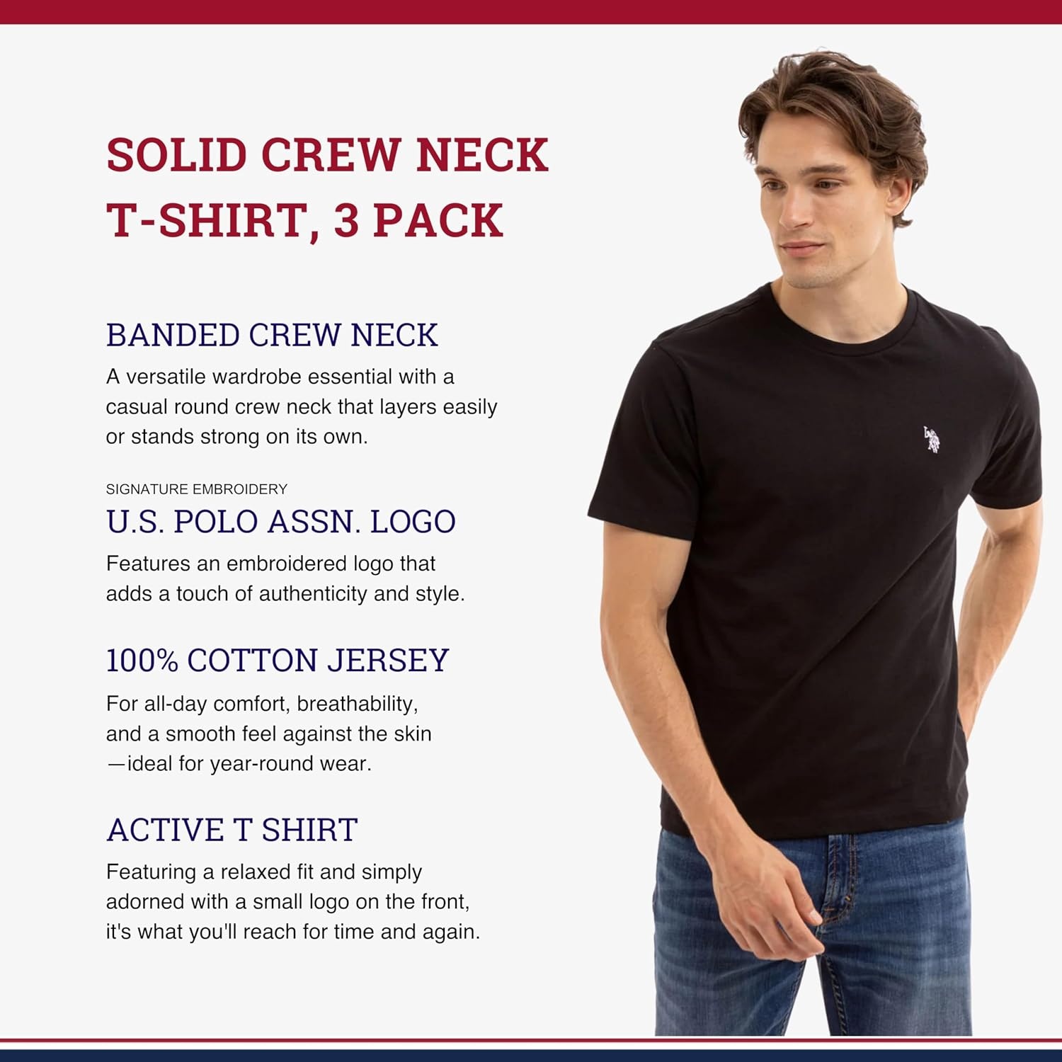 image:imageUS POLO ASSN Mens Crew Neck Pony TShirtHeather GreyWhiteBlack
