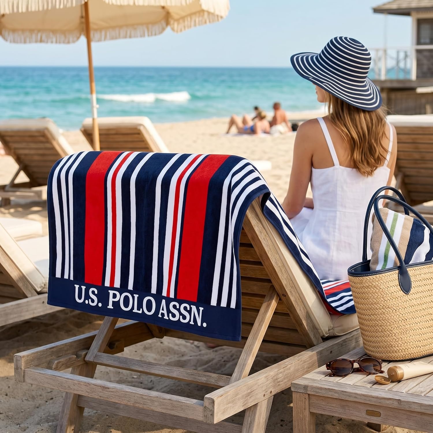 image:imageUS POLO ASSN Oversized Beach and Pool Towel 100 Cotton Velour 40 x 70 Inch Lightweight Absorbent for Beach Pool or Spa 1 Bon VoyageBon Voyage