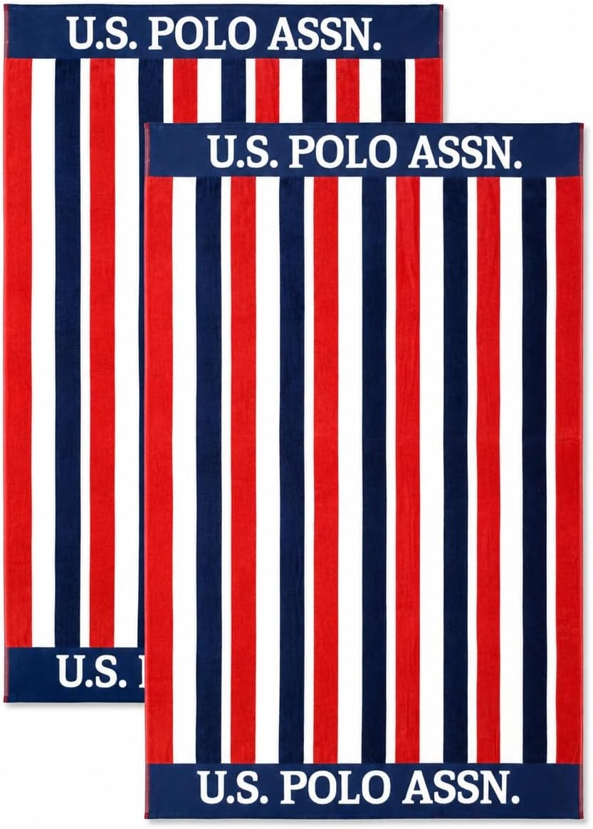 image:imageUS POLO ASSN Oversized Beach and Pool Towel 100 Cotton Velour 40 x 70 Inch Lightweight Absorbent for Beach Pool or Spa 1 Bon VoyageEast Coast
