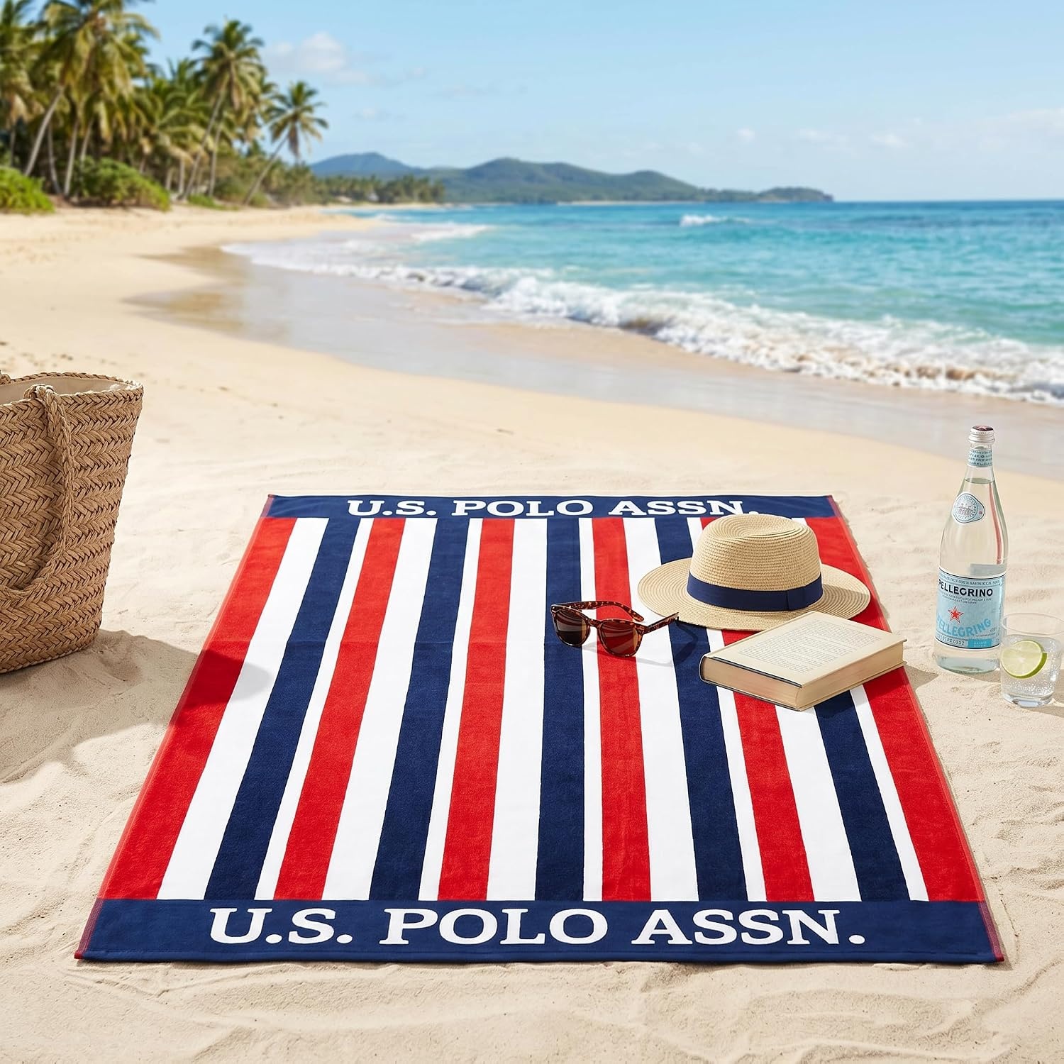 image:imageUS POLO ASSN Oversized Beach and Pool Towel 100 Cotton Velour 40 x 70 Inch Lightweight Absorbent for Beach Pool or Spa 1 Bon VoyageEast Coast