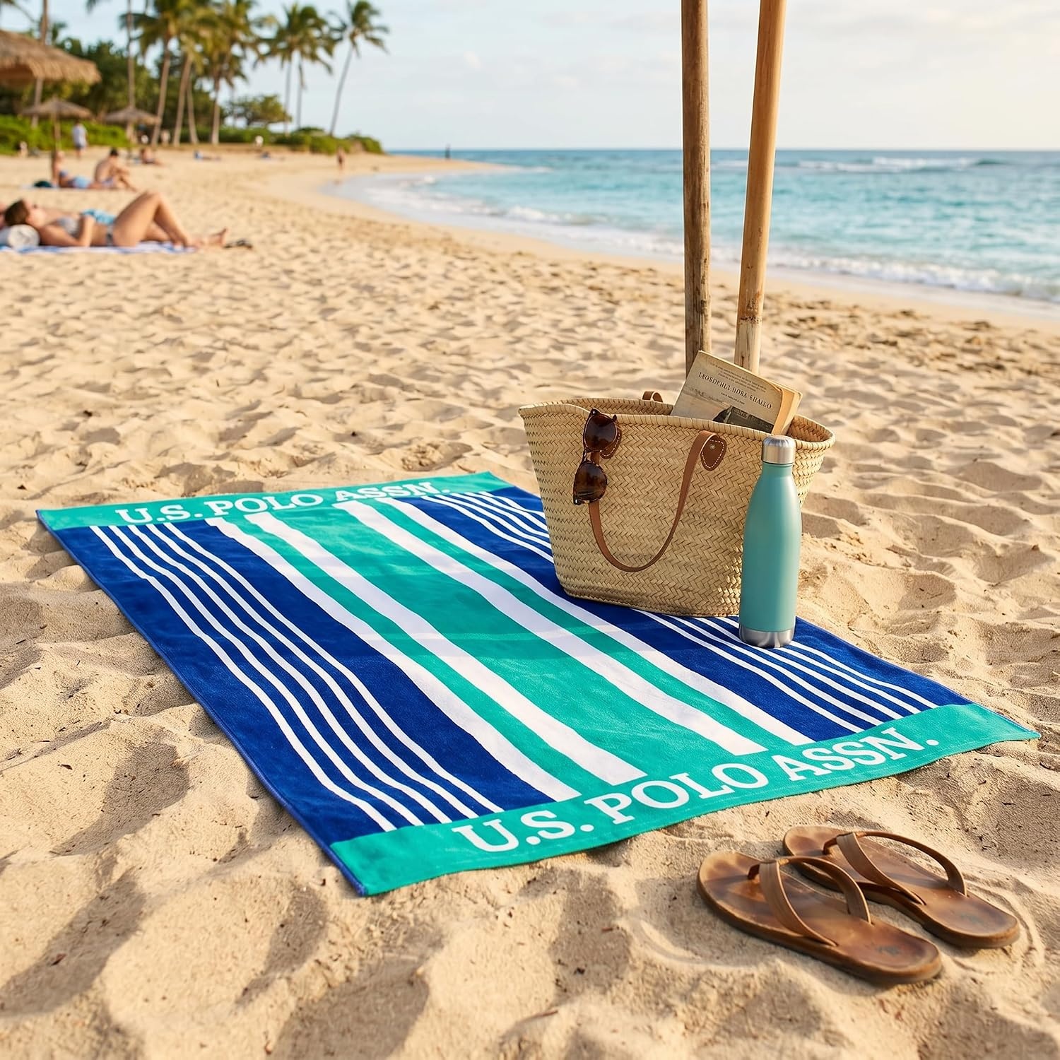 image:imageUS POLO ASSN Oversized Beach and Pool Towel 100 Cotton Velour 40 x 70 Inch Lightweight Absorbent for Beach Pool or Spa 1 Bon VoyageGreen West Coast
