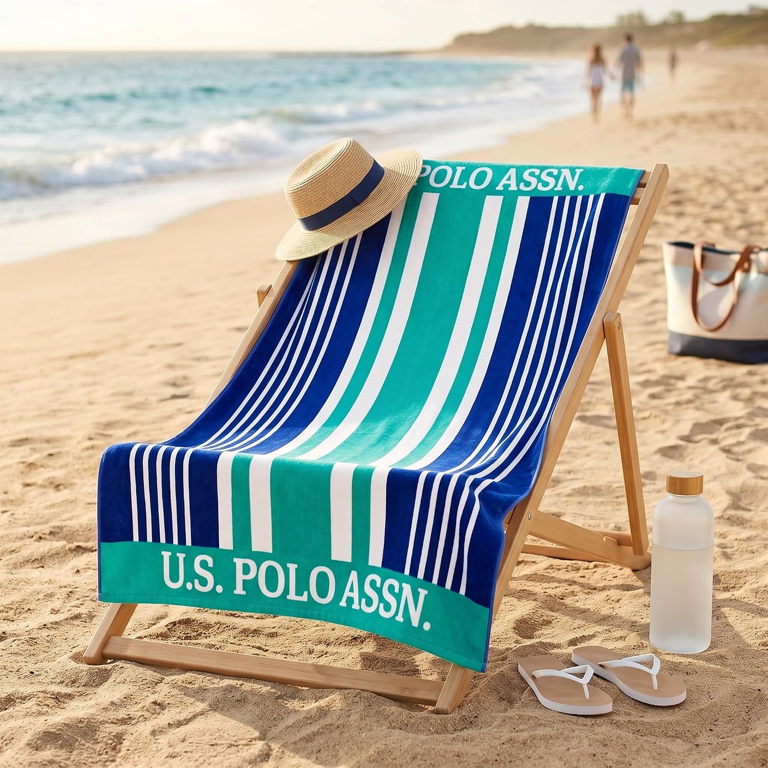 image:imageUS POLO ASSN Oversized Beach and Pool Towel 100 Cotton Velour 40 x 70 Inch Lightweight Absorbent for Beach Pool or Spa 1 Bon VoyageGreen West Coast