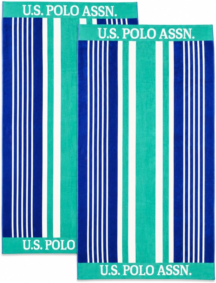 image:imageUS POLO ASSN Oversized Beach and Pool Towel 100 Cotton Velour 40 x 70 Inch Lightweight Absorbent for Beach Pool or Spa 1 Bon VoyageGreen West Coast
