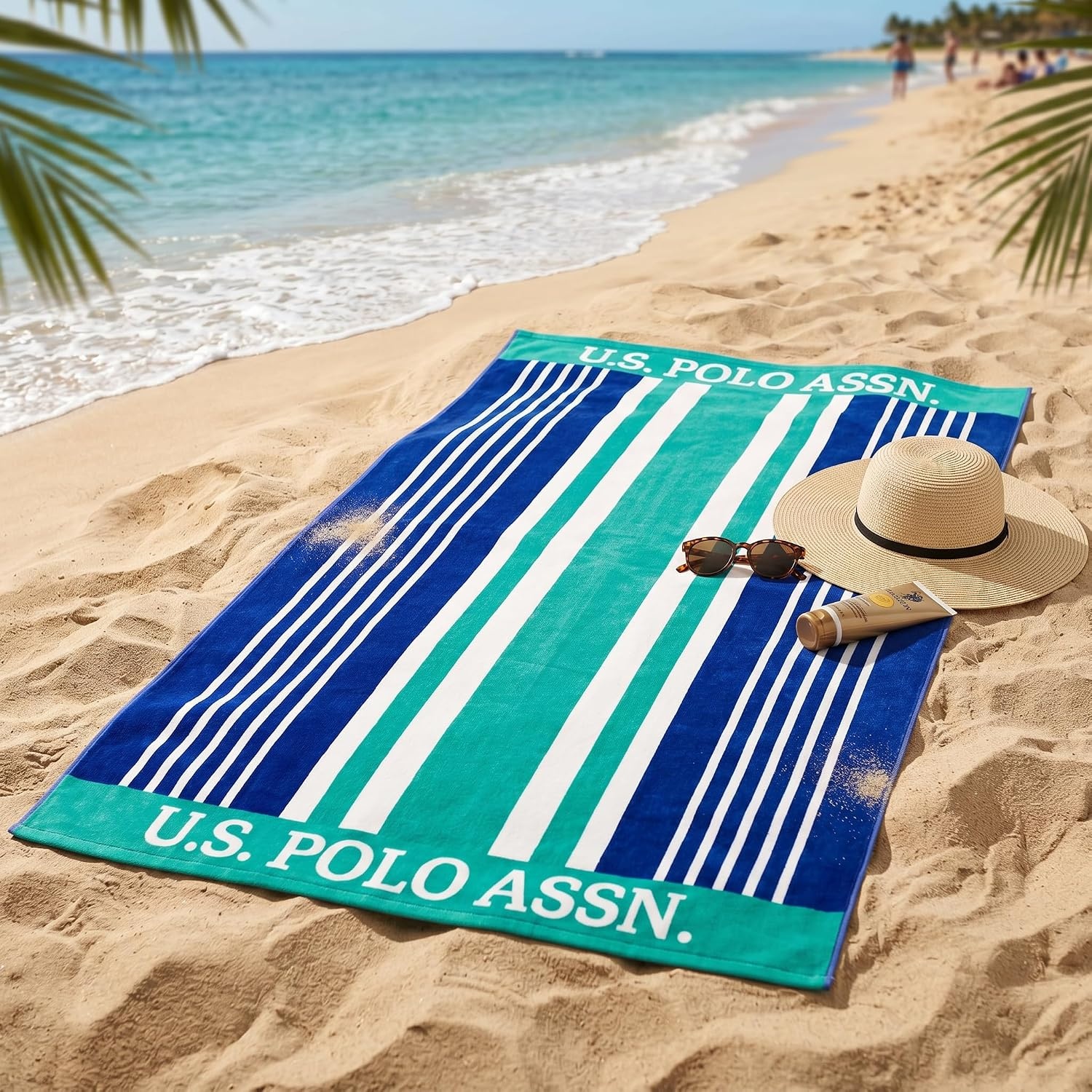 image:imageUS POLO ASSN Oversized Beach and Pool Towel 100 Cotton Velour 40 x 70 Inch Lightweight Absorbent for Beach Pool or Spa 1 Bon VoyageGreen West Coast