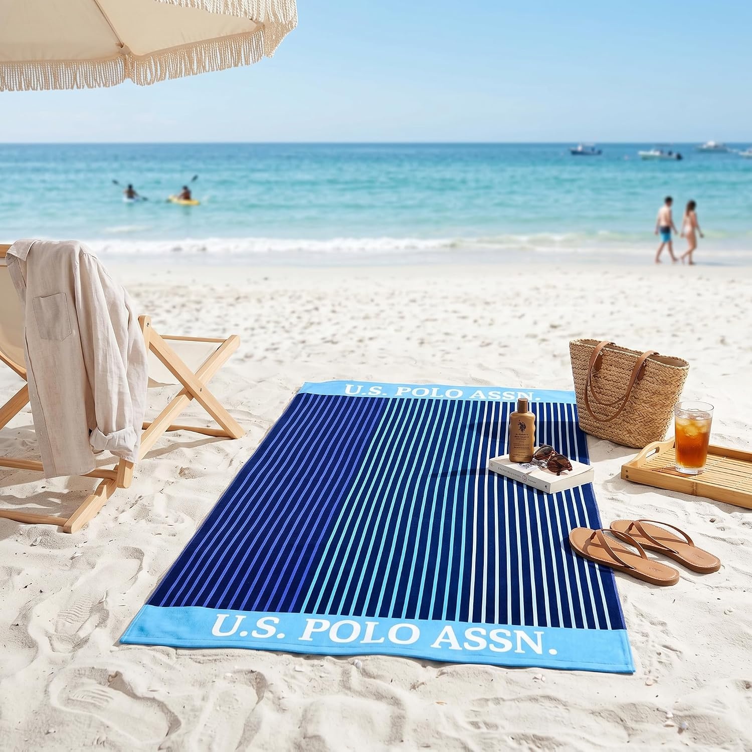 image:imageUS POLO ASSN Oversized Beach and Pool Towel 100 Cotton Velour 40 x 70 Inch Lightweight Absorbent for Beach Pool or Spa 1 Bon VoyageHawaii