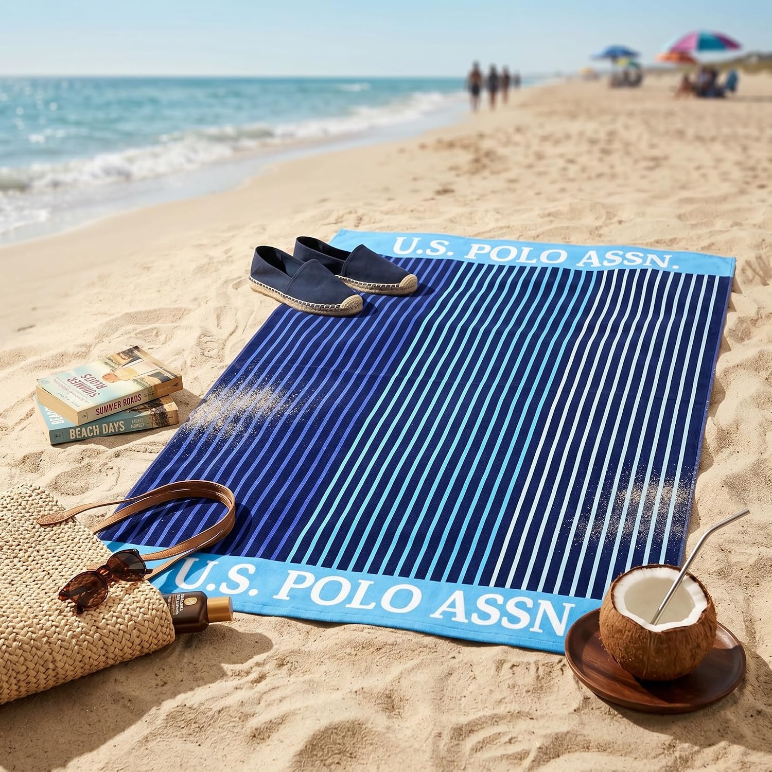 image:imageUS POLO ASSN Oversized Beach and Pool Towel 100 Cotton Velour 40 x 70 Inch Lightweight Absorbent for Beach Pool or Spa 1 Bon VoyageHawaii