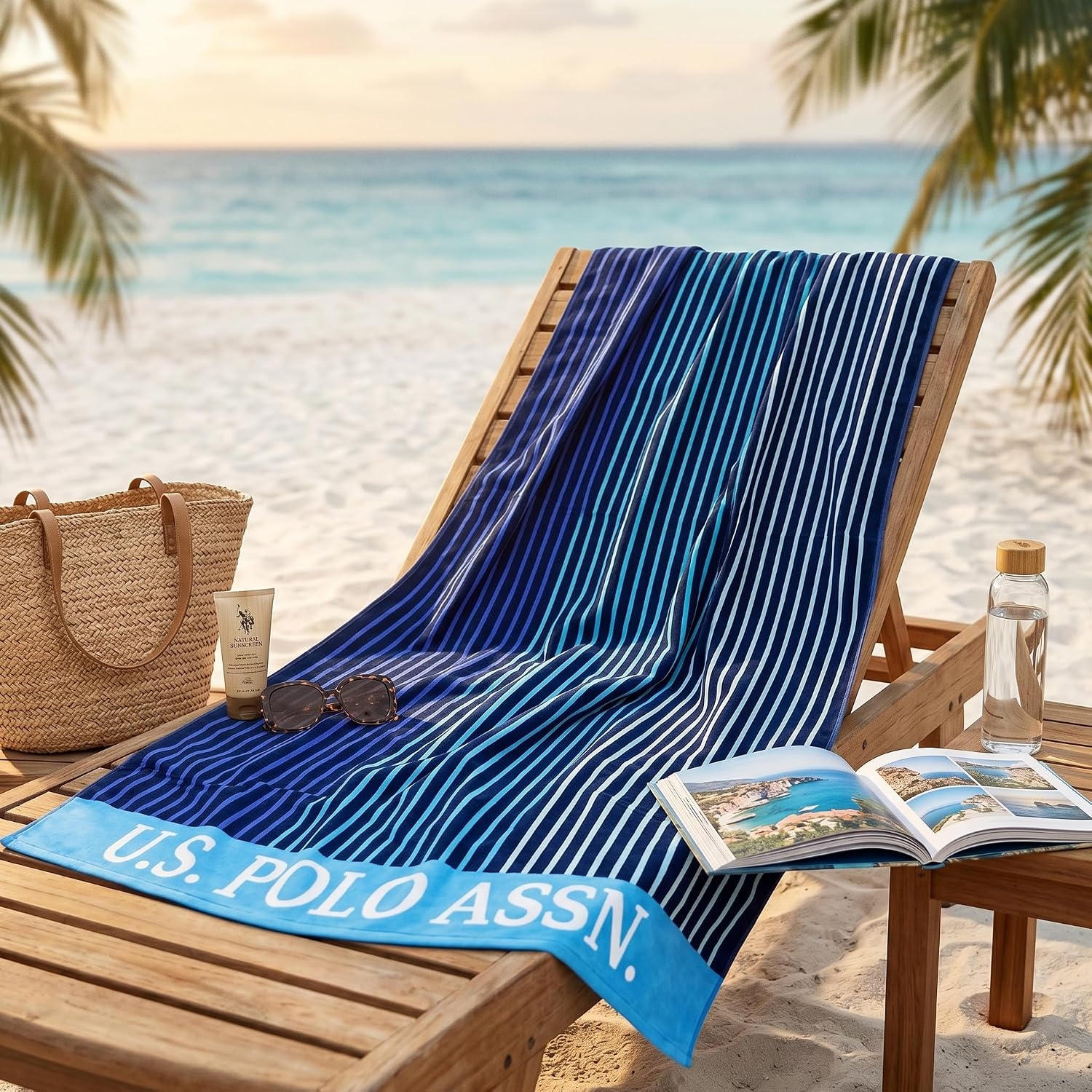 image:imageUS POLO ASSN Oversized Beach and Pool Towel 100 Cotton Velour 40 x 70 Inch Lightweight Absorbent for Beach Pool or Spa 1 Bon VoyageHawaii