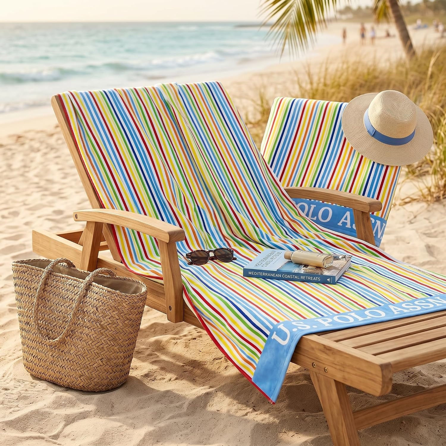 image:imageUS POLO ASSN Oversized Beach and Pool Towel 100 Cotton Velour 40 x 70 Inch Lightweight Absorbent for Beach Pool or Spa 1 Bon VoyageKona