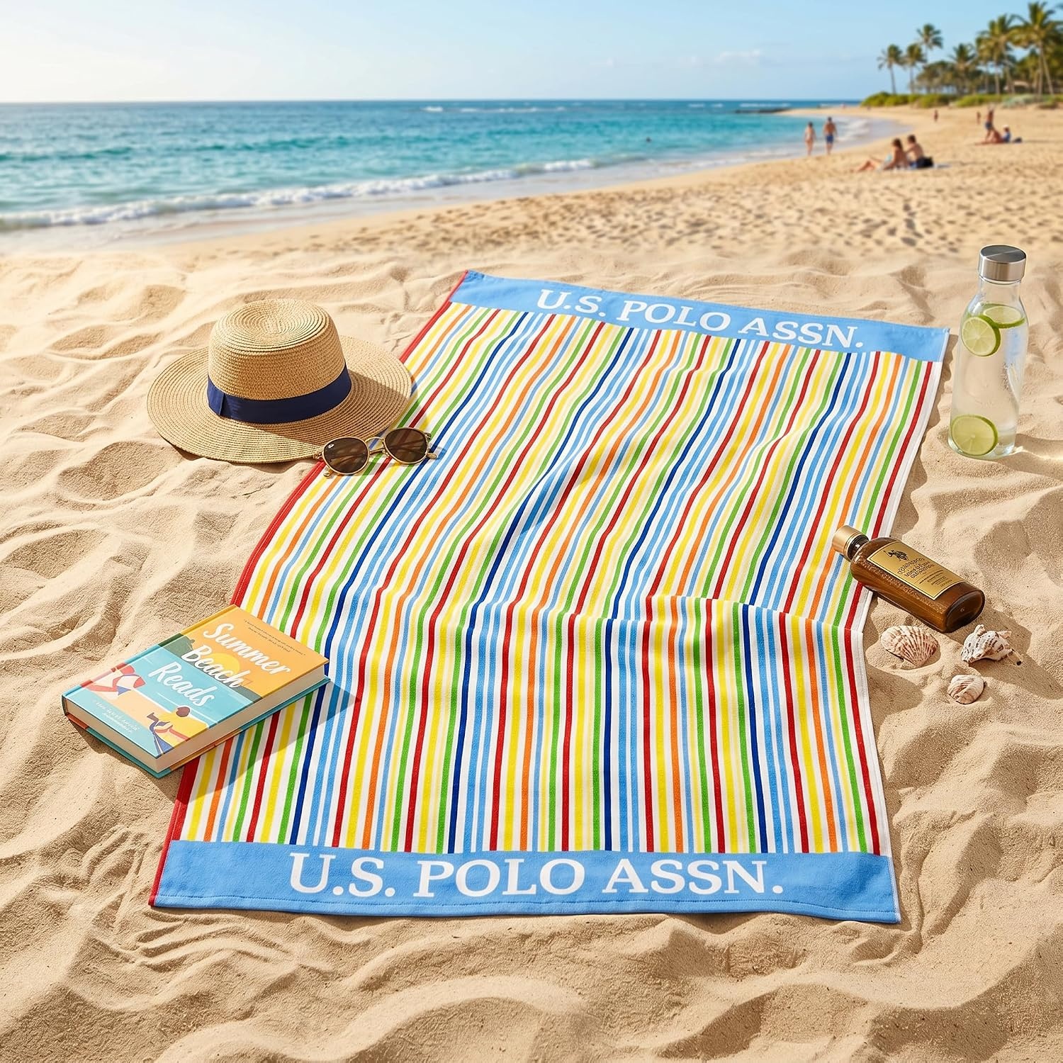 image:imageUS POLO ASSN Oversized Beach and Pool Towel 100 Cotton Velour 40 x 70 Inch Lightweight Absorbent for Beach Pool or Spa 1 Bon VoyageKona