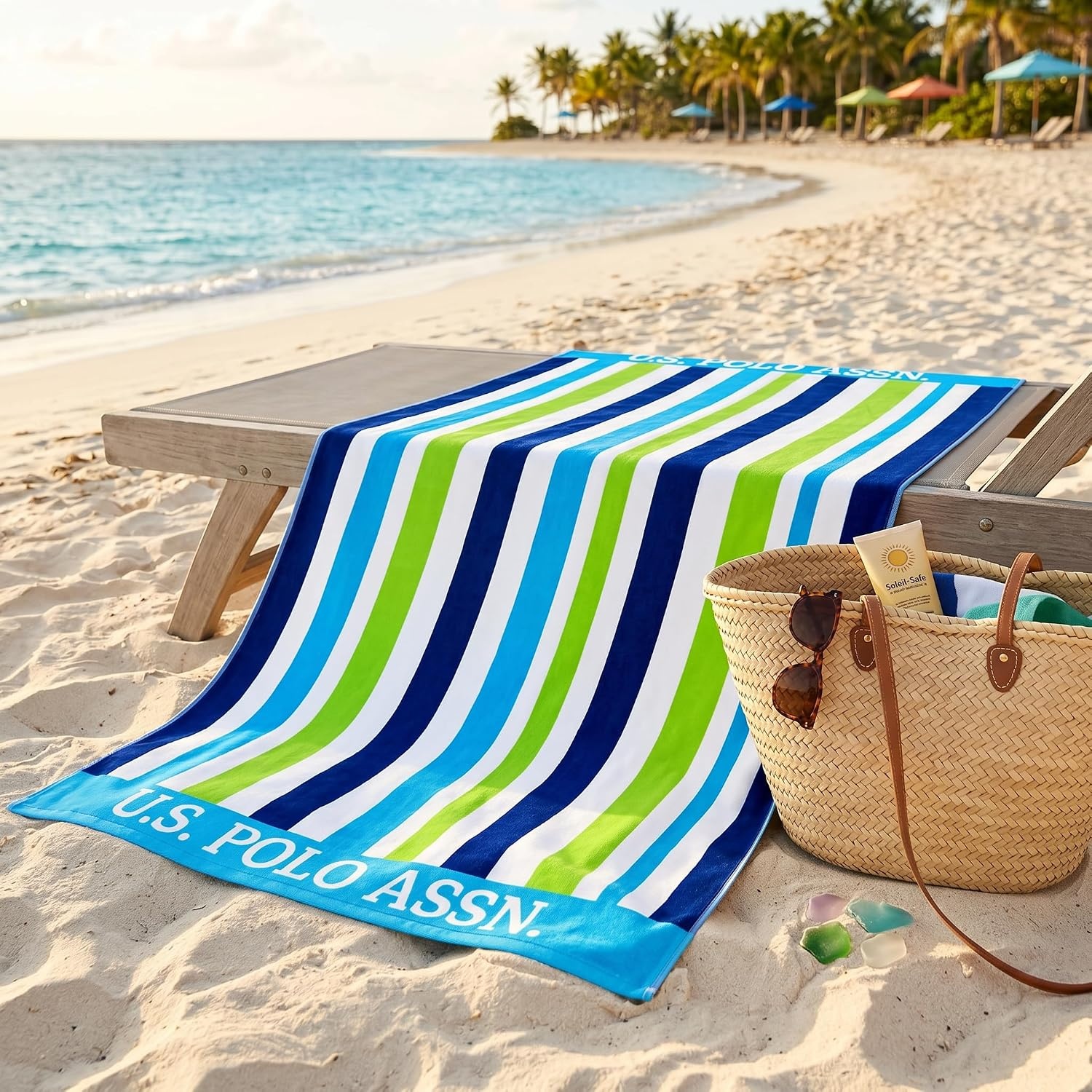 image:imageUS POLO ASSN Oversized Beach and Pool Towel 100 Cotton Velour 40 x 70 Inch Lightweight Absorbent for Beach Pool or Spa 1 Bon VoyageLanai