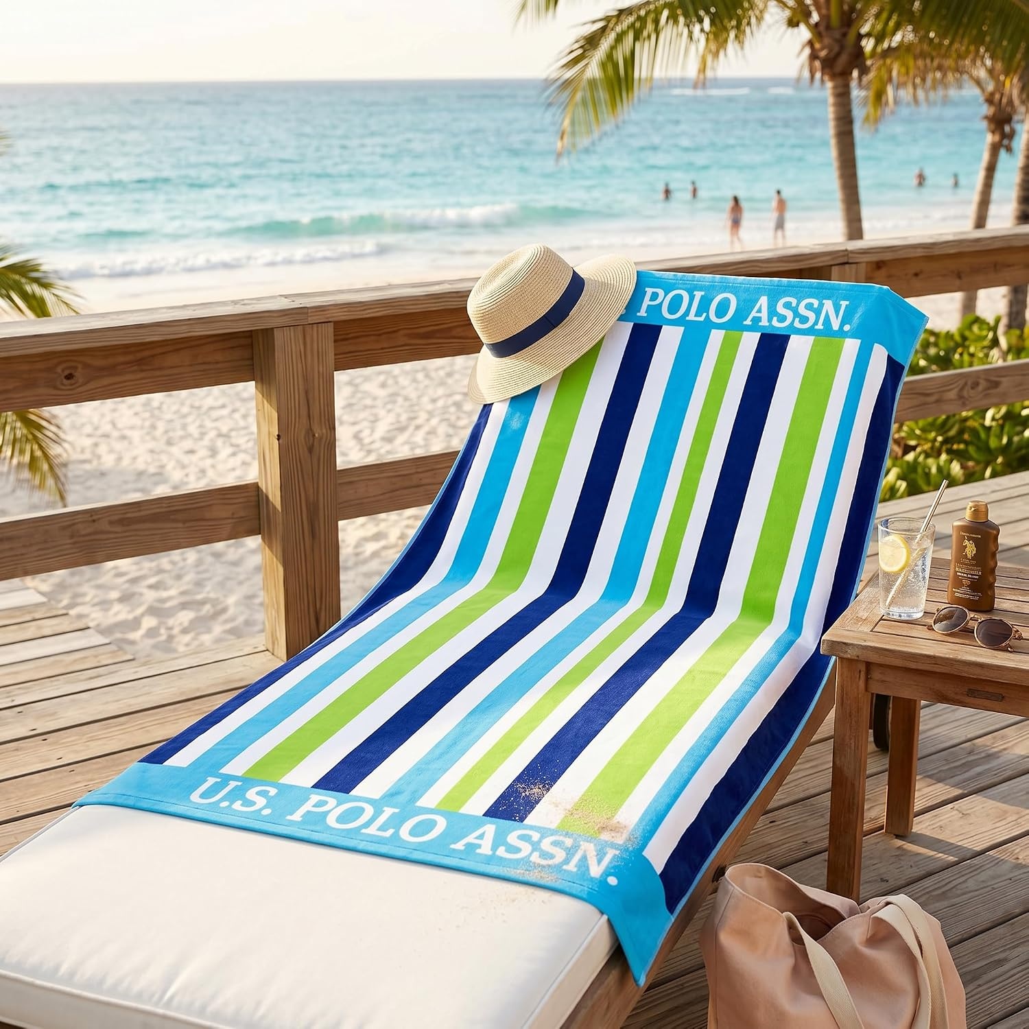 image:imageUS POLO ASSN Oversized Beach and Pool Towel 100 Cotton Velour 40 x 70 Inch Lightweight Absorbent for Beach Pool or Spa 1 Bon VoyageLanai