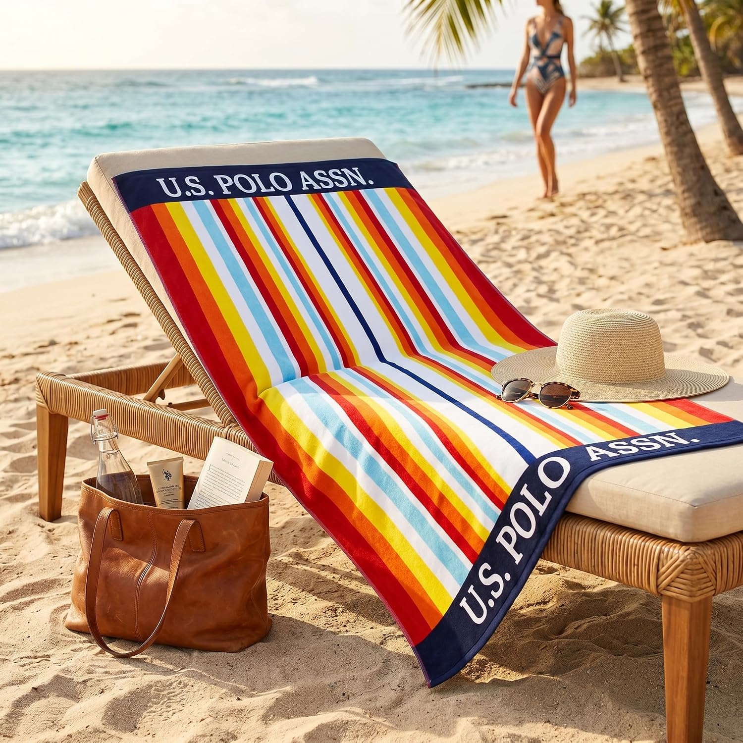image:imageUS POLO ASSN Oversized Beach and Pool Towel 100 Cotton Velour 40 x 70 Inch Lightweight Absorbent for Beach Pool or Spa 1 Bon VoyageMaui