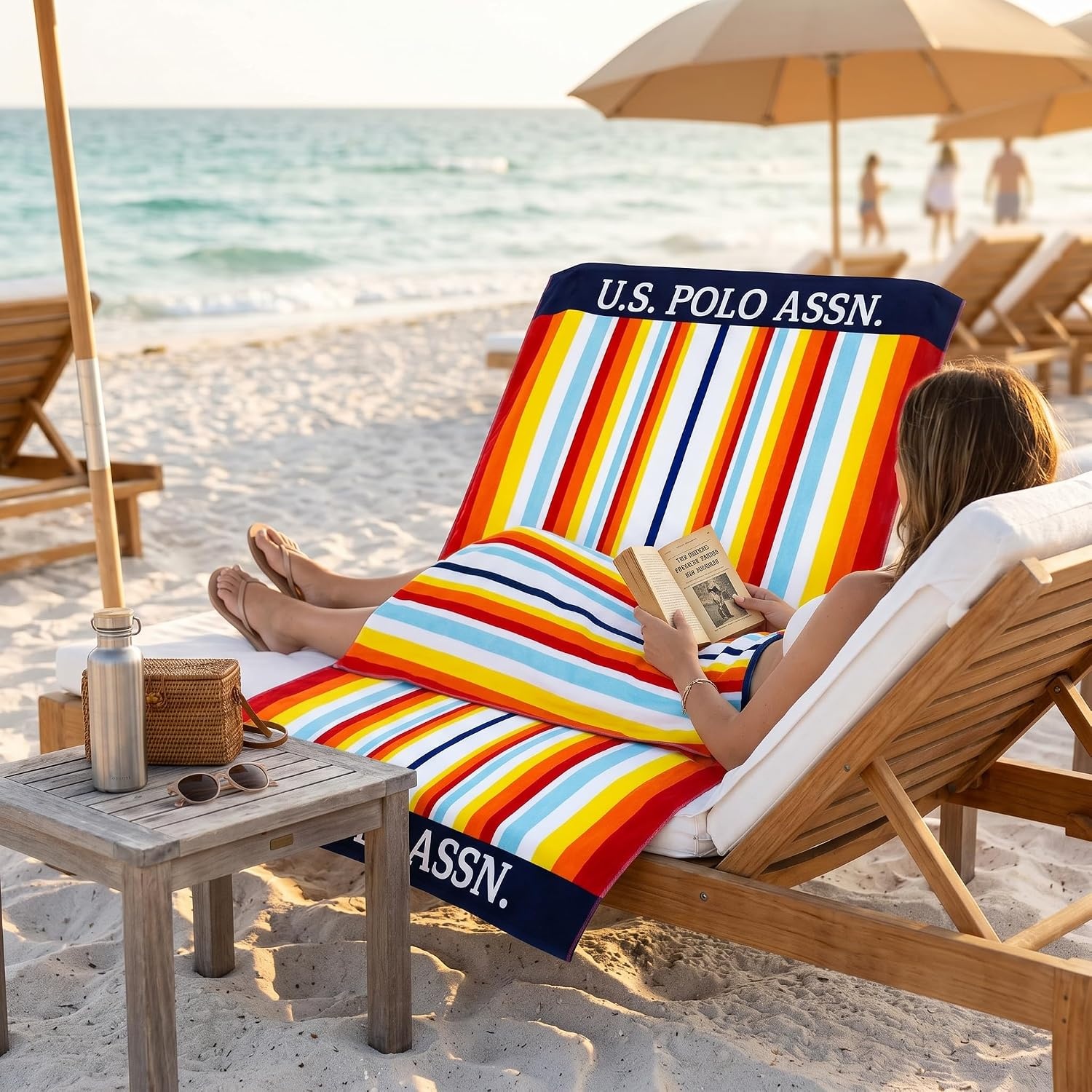 image:imageUS POLO ASSN Oversized Beach and Pool Towel 100 Cotton Velour 40 x 70 Inch Lightweight Absorbent for Beach Pool or Spa 1 Bon VoyageMaui