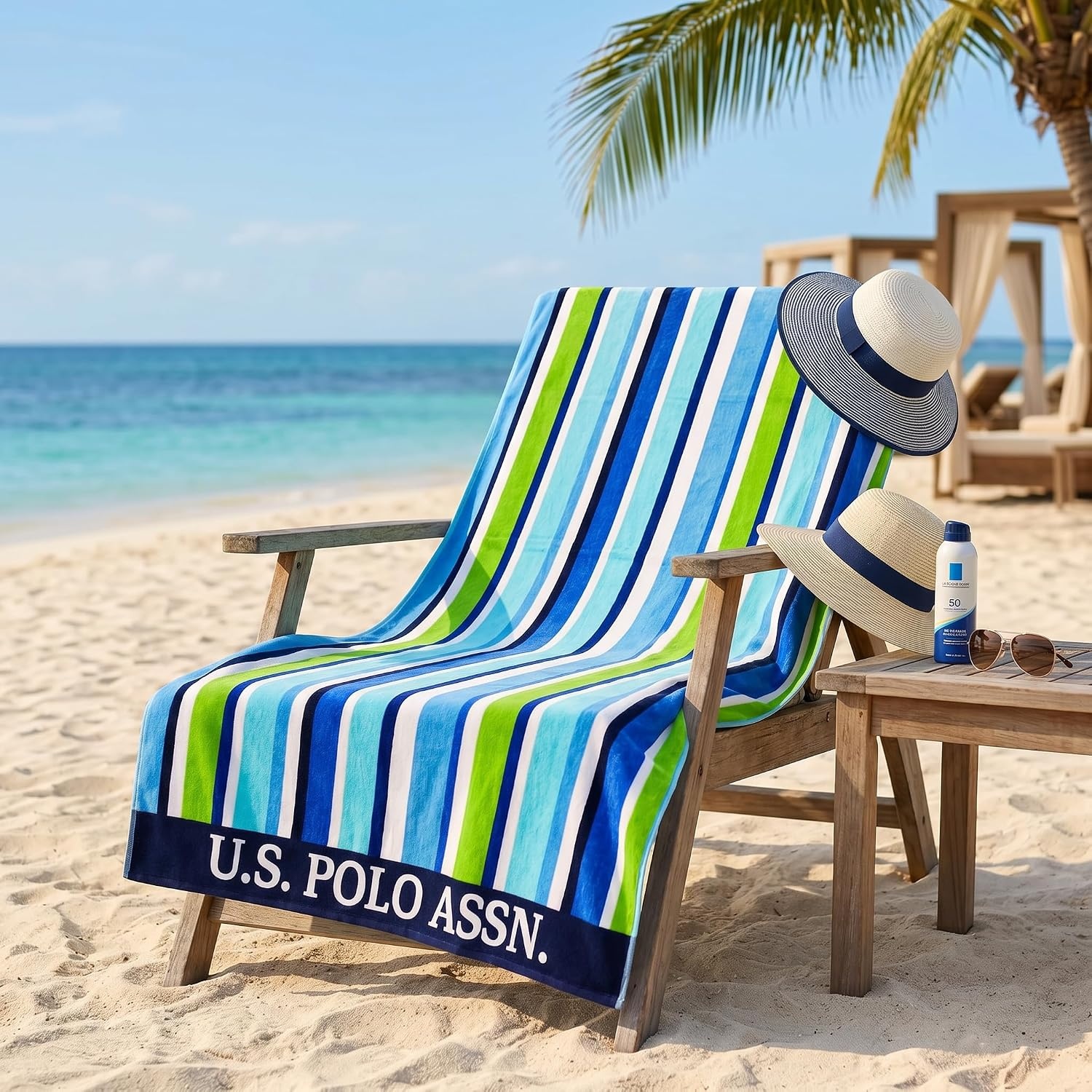 image:imageUS POLO ASSN Oversized Beach and Pool Towel 100 Cotton Velour 40 x 70 Inch Lightweight Absorbent for Beach Pool or Spa 1 Bon VoyageMyrtle