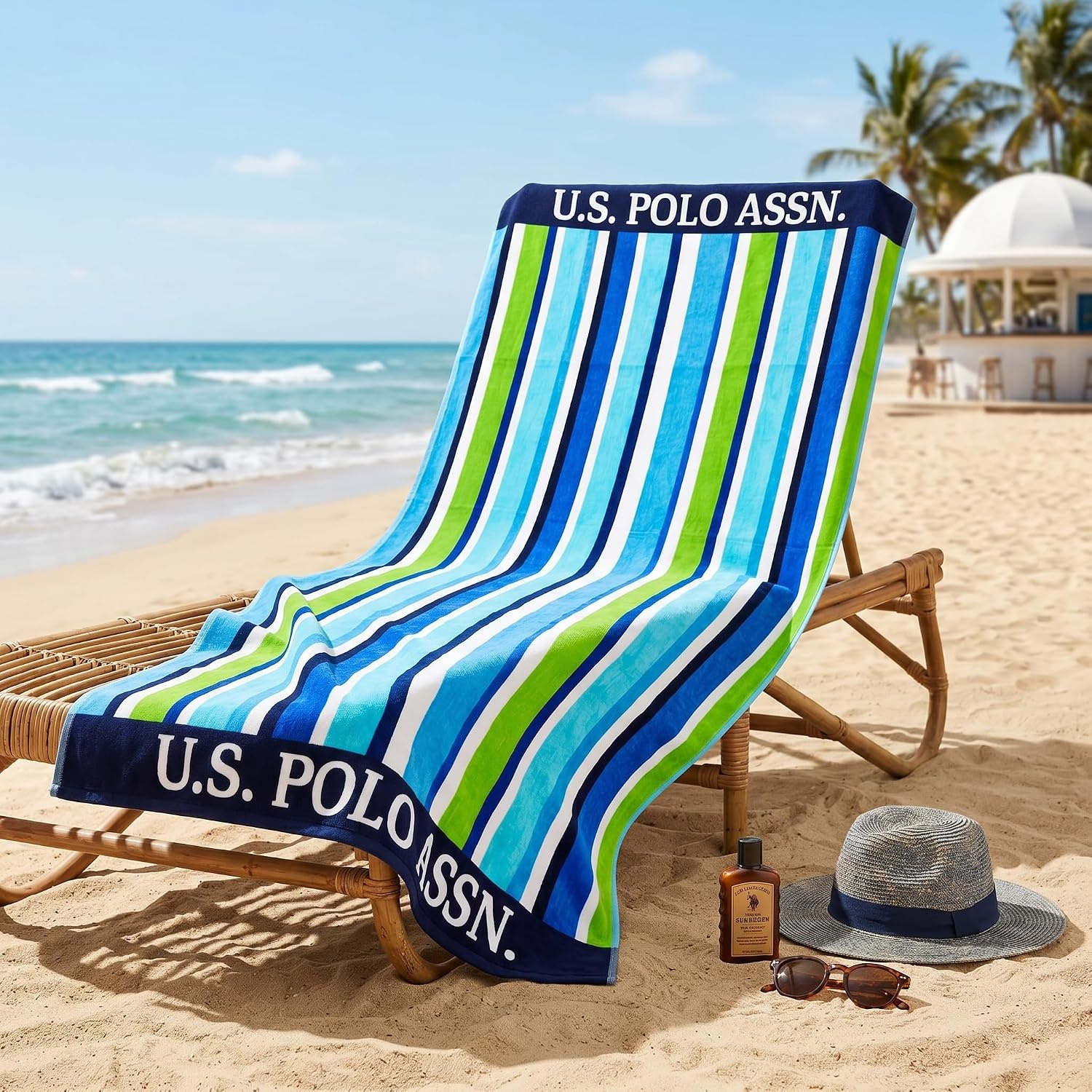 image:imageUS POLO ASSN Oversized Beach and Pool Towel 100 Cotton Velour 40 x 70 Inch Lightweight Absorbent for Beach Pool or Spa 1 Bon VoyageMyrtle