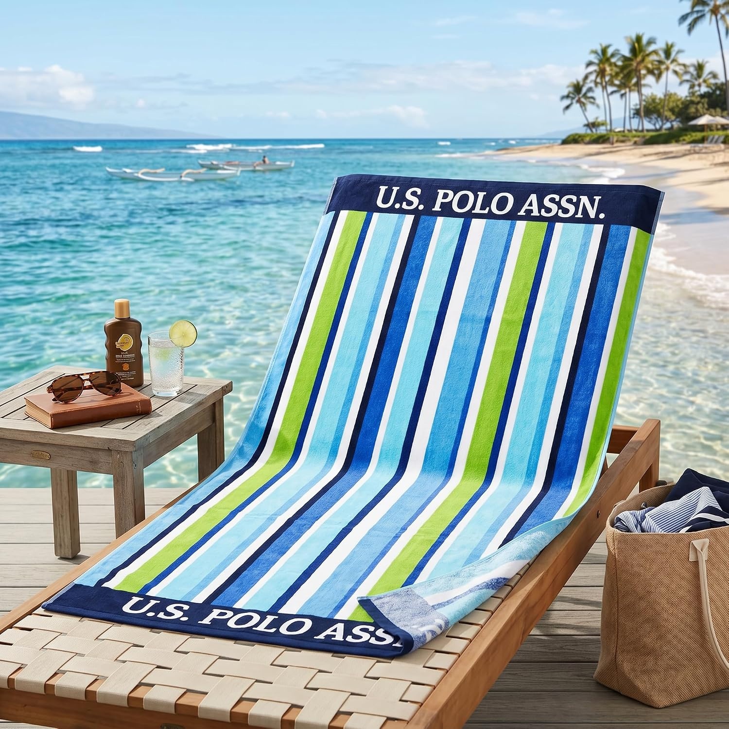 image:imageUS POLO ASSN Oversized Beach and Pool Towel 100 Cotton Velour 40 x 70 Inch Lightweight Absorbent for Beach Pool or Spa 1 Bon VoyageMyrtle