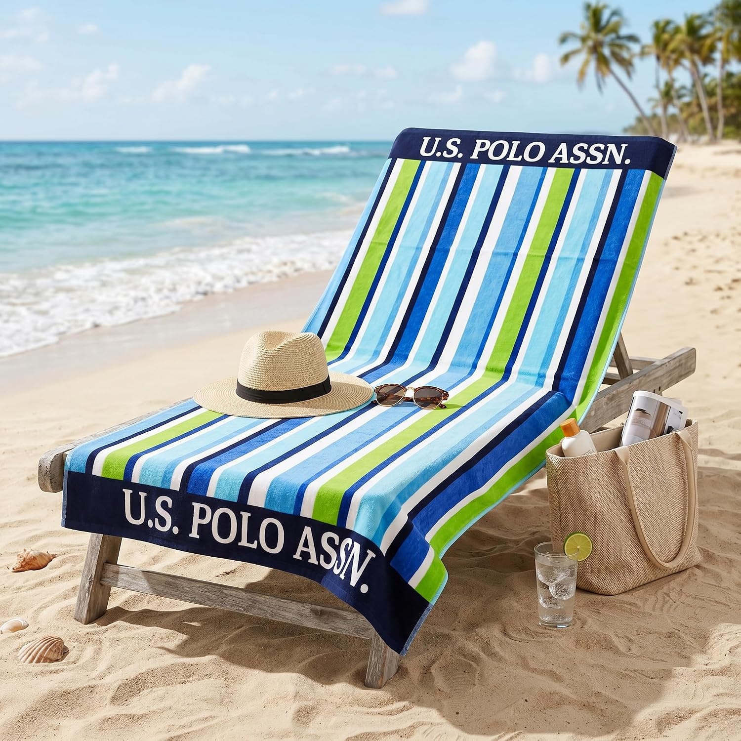 image:imageUS POLO ASSN Oversized Beach and Pool Towel 100 Cotton Velour 40 x 70 Inch Lightweight Absorbent for Beach Pool or Spa 1 Bon VoyageMyrtle