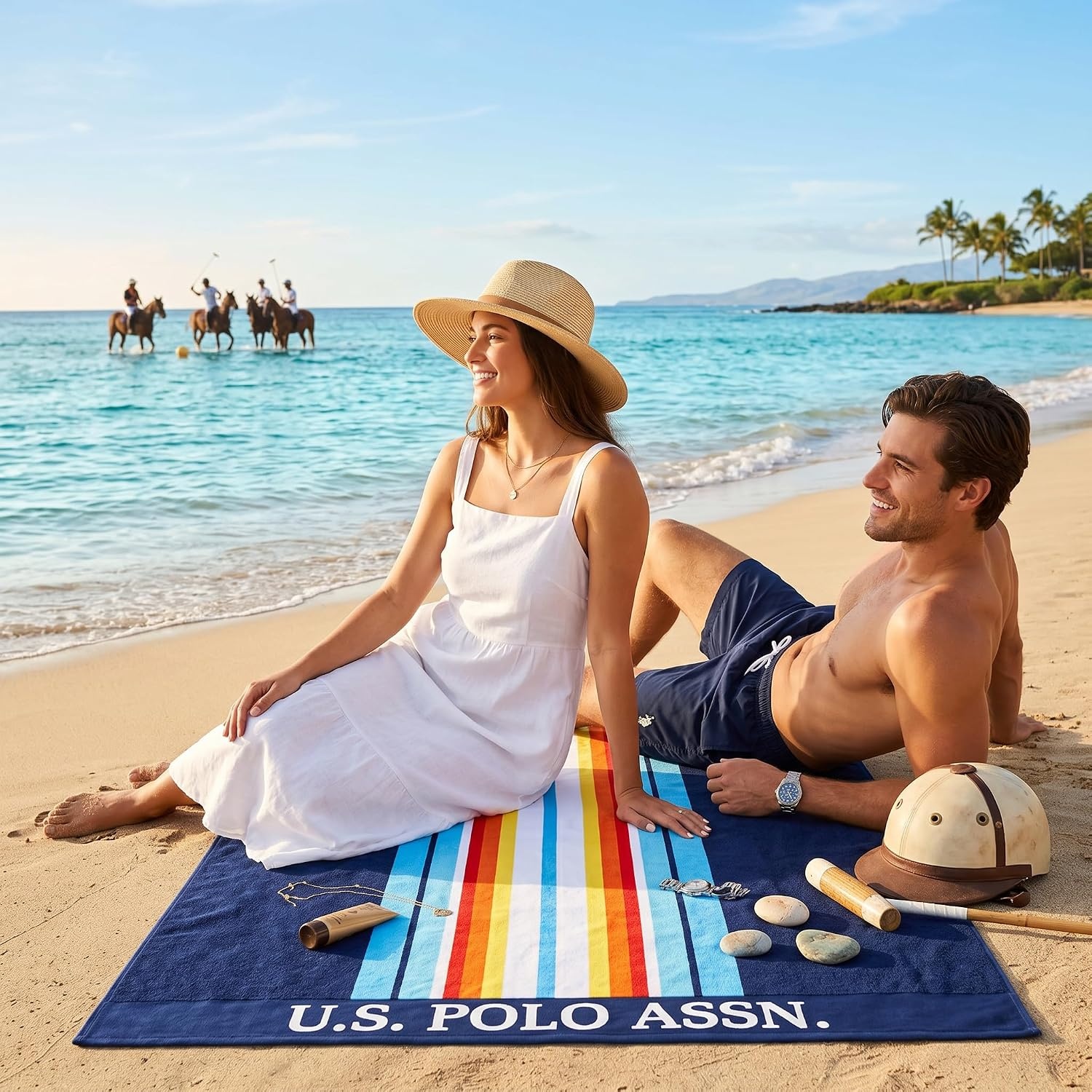 image:imageUS POLO ASSN Oversized Beach and Pool Towel 100 Cotton Velour 40 x 70 Inch Lightweight Absorbent for Beach Pool or Spa 1 Bon VoyageOahu