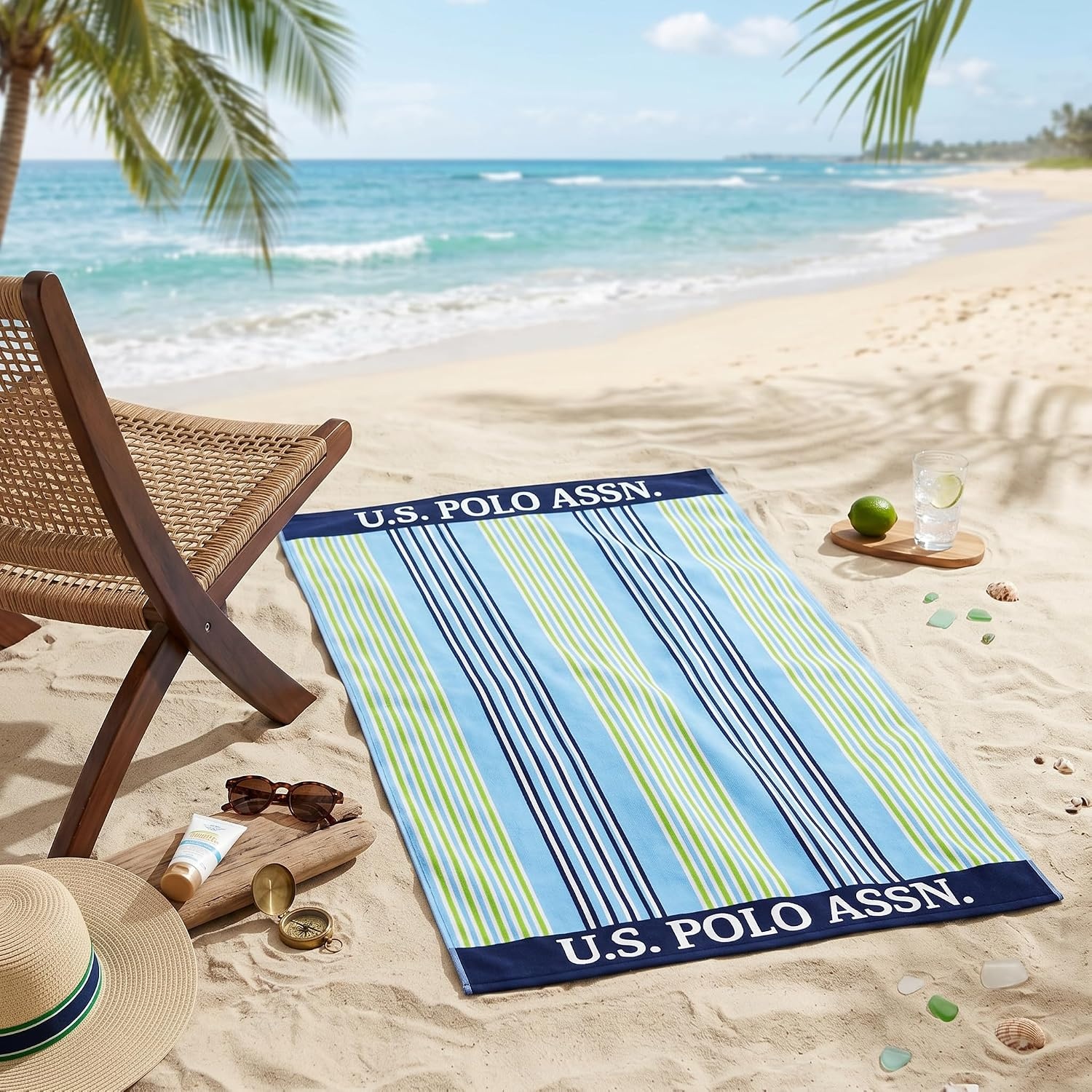 image:imageUS POLO ASSN Oversized Beach and Pool Towel 100 Cotton Velour 40 x 70 Inch Lightweight Absorbent for Beach Pool or Spa 1 Bon VoyagePort Stripe
