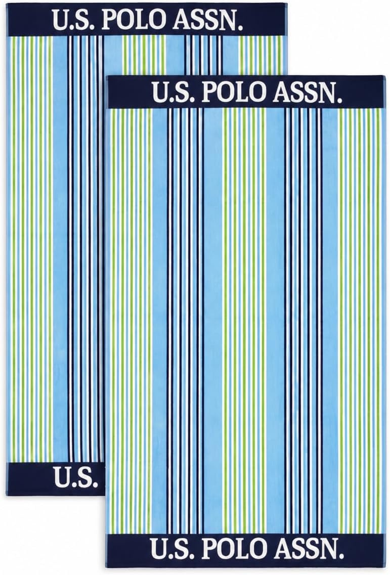image:imageUS POLO ASSN Oversized Beach and Pool Towel 100 Cotton Velour 40 x 70 Inch Lightweight Absorbent for Beach Pool or Spa 1 Bon VoyagePort Stripe
